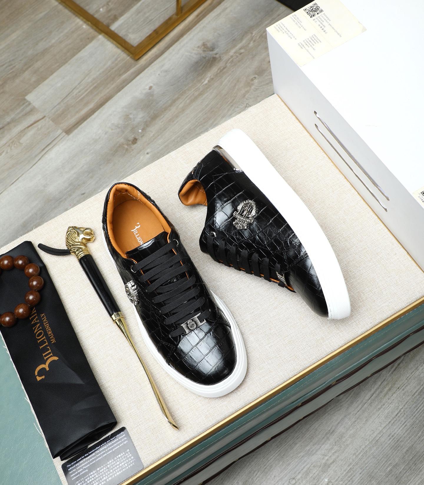Philipp Plein Men's Black Leather Sneakers with Crocodile Print 4 i1743148159962 6823 0 2