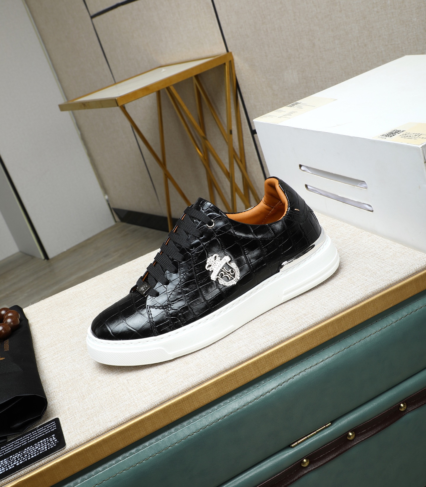 Philipp Plein Men's Black Leather Sneakers with Crocodile Print 7 i1743148160969 7694 0 5