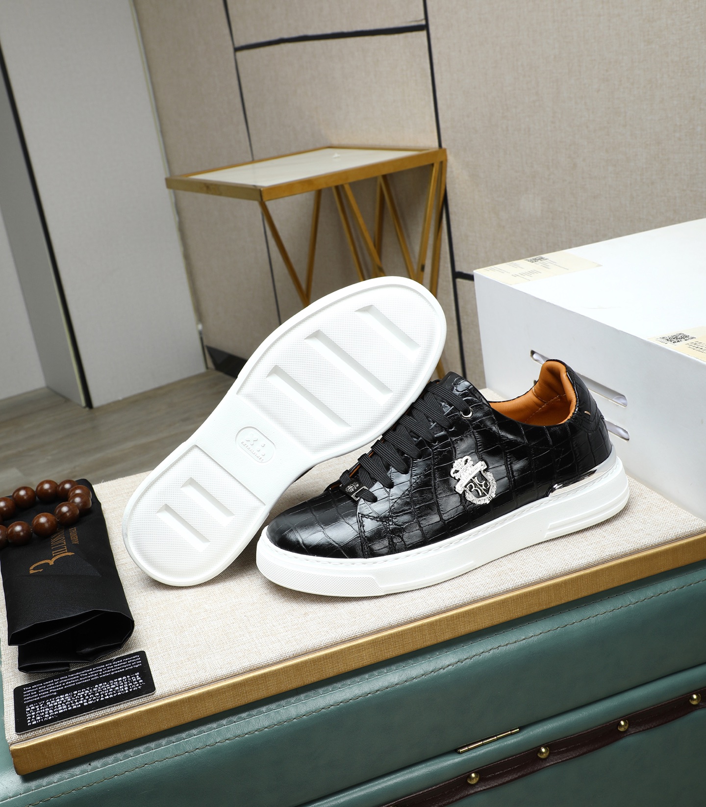 Philipp Plein Men's Black Leather Sneakers with Crocodile Print 5 i1743148161011 9889 0 3
