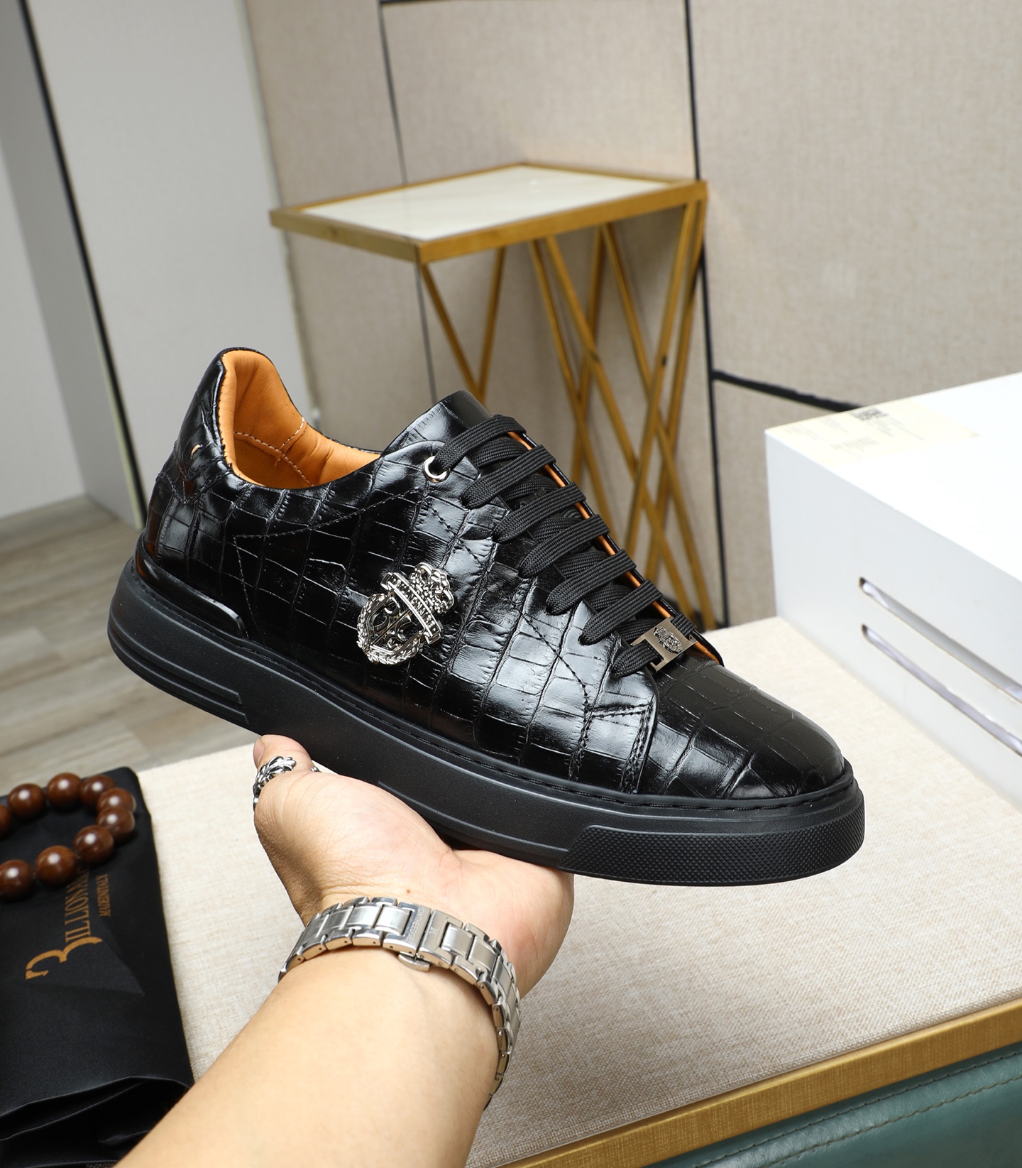 Philipp Plein Men's Black Crocodile Embossed Leather Low-Top Sneakers 6 i1743148174788 2687 0 4