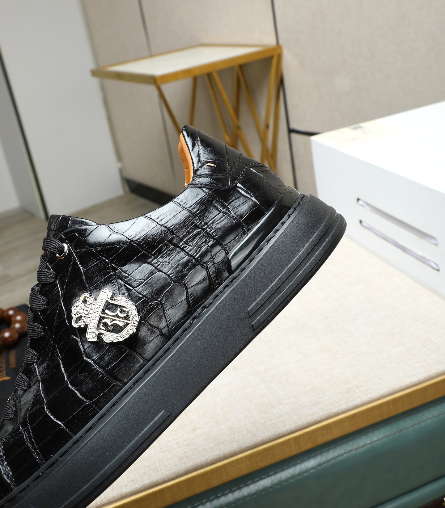 Philipp Plein Men's Black Crocodile Embossed Leather Low-Top Sneakers 9 i1743148174824 4859 0 7