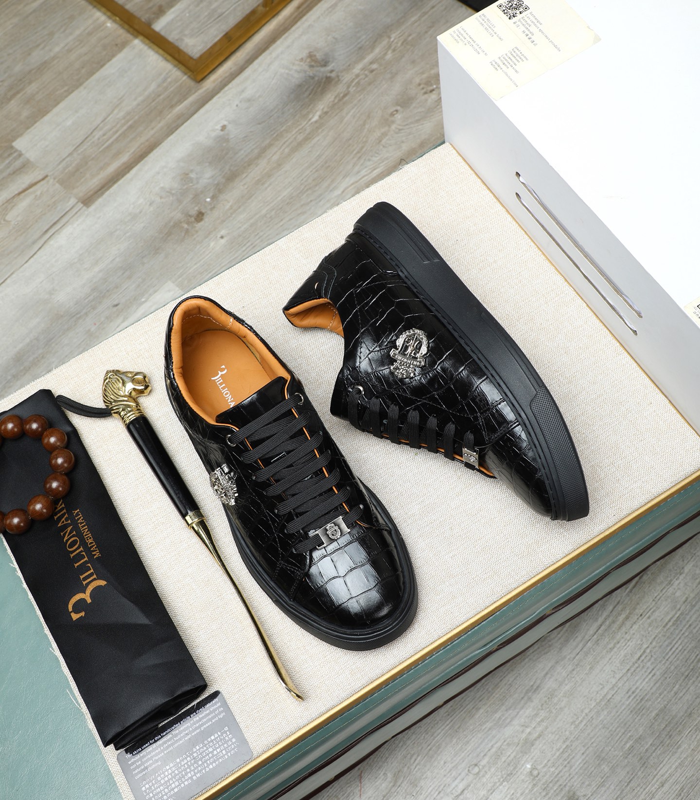 Philipp Plein Men's Black Crocodile Embossed Leather Low-Top Sneakers 4 i1743148175491 9113 0 2