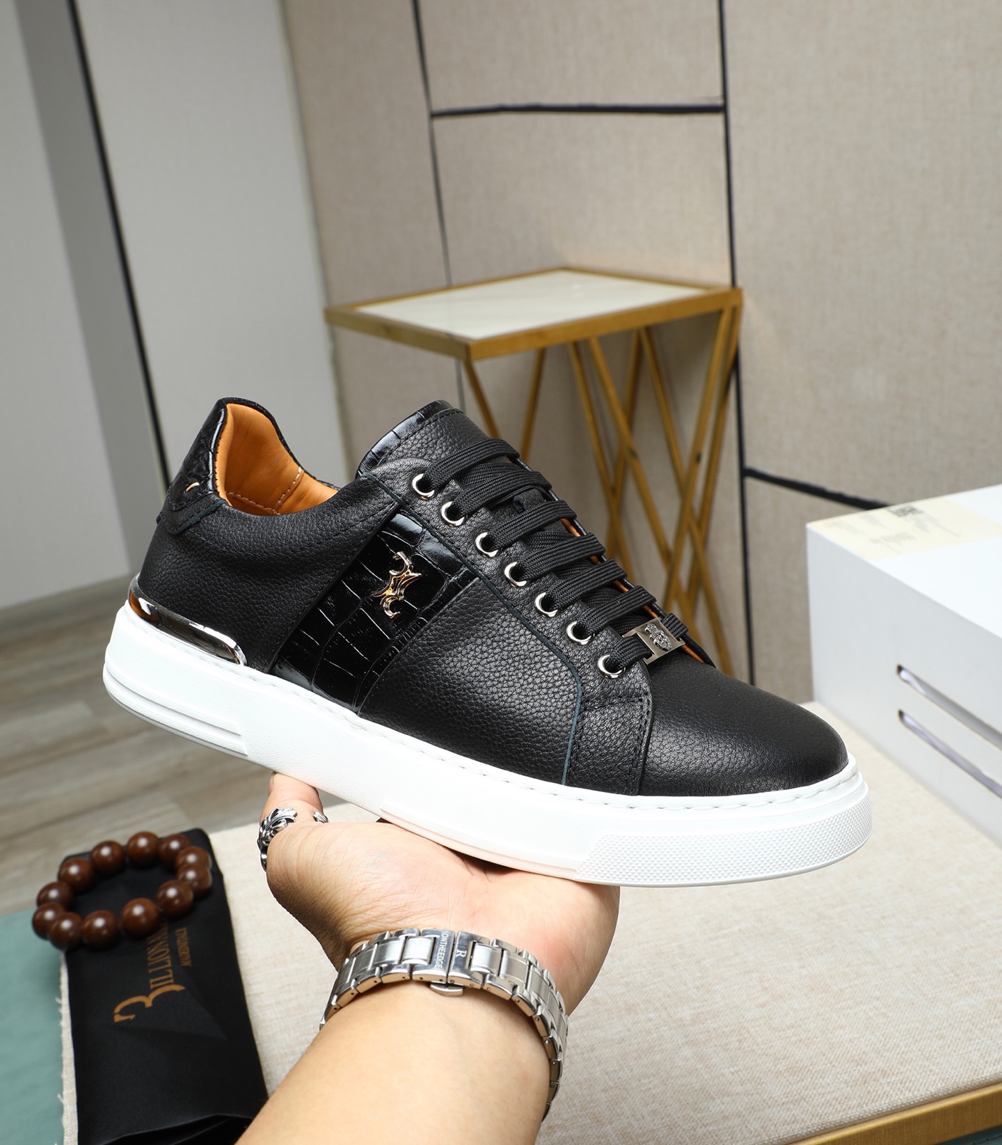 Philipp Plein Men's Black Leather Sneakers - Punk Style with Metal Accents 6 i1743148313302 3381 0 4