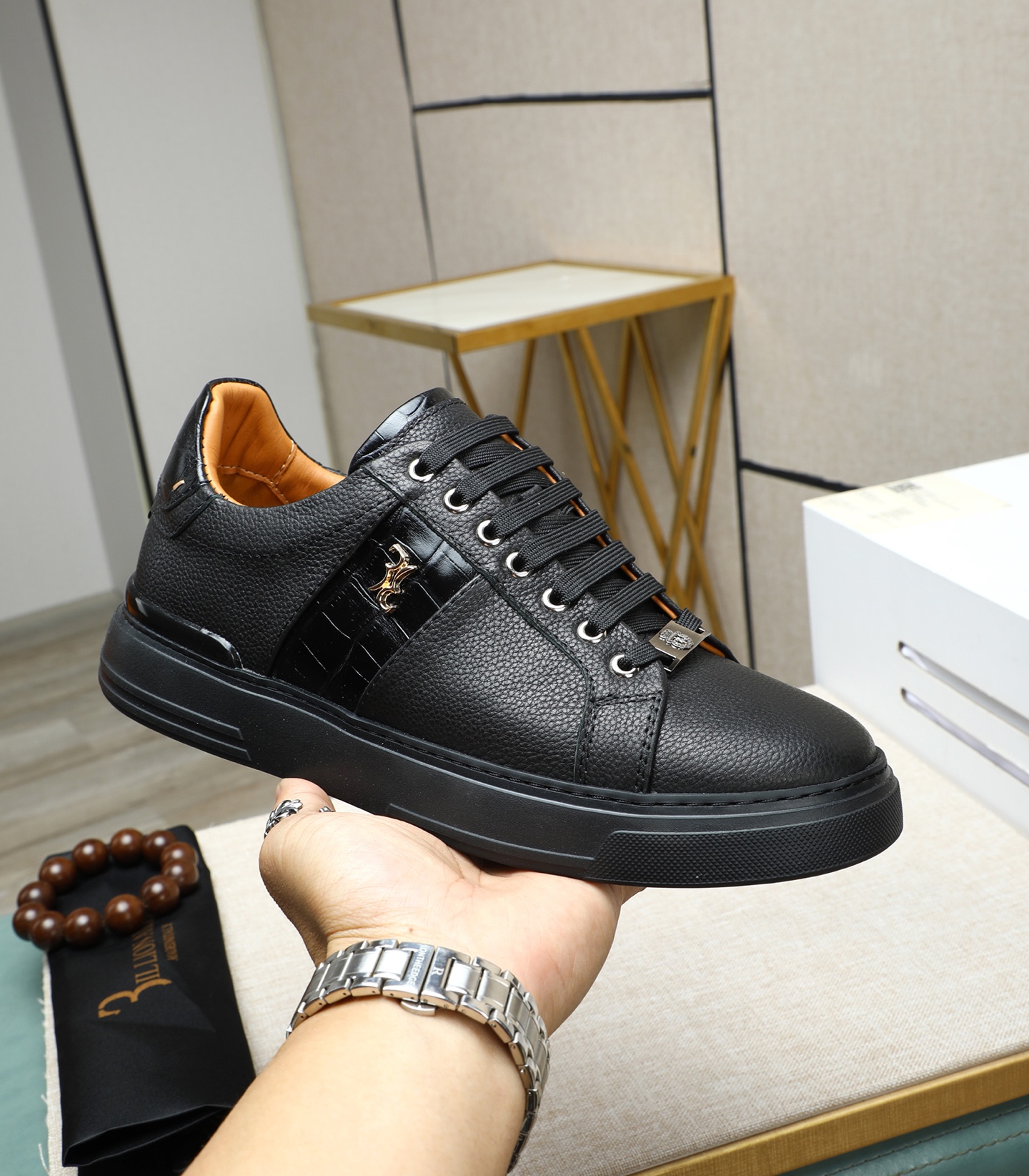Billionaire Italian Couture Men's Black Leather Lace Up Sneakers 6 i1743148336692 4633 0 4