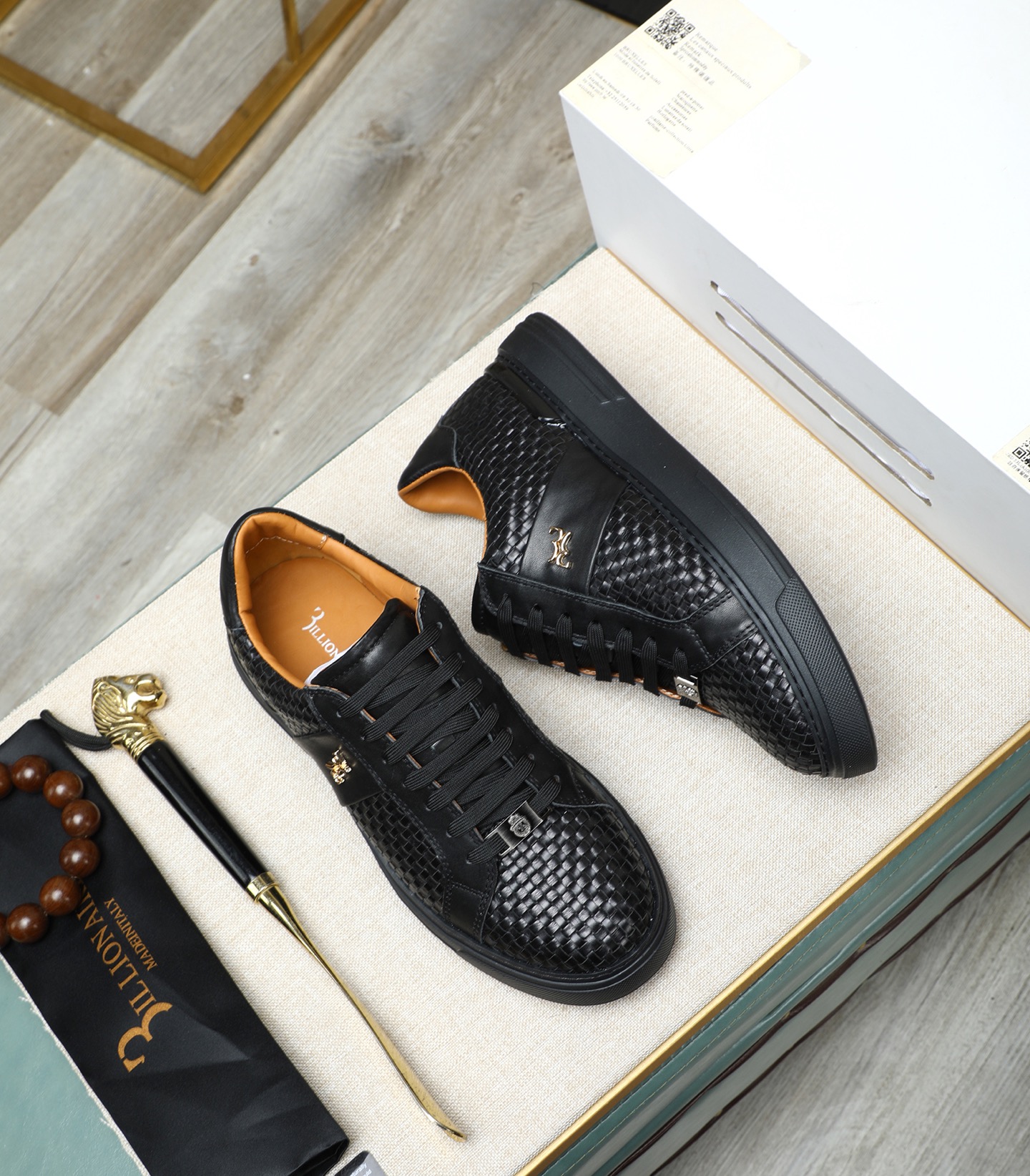 Philipp Plein Men's Black Leather Woven Sneakers Size 39-45 4 i1743148377975 9312 0 2