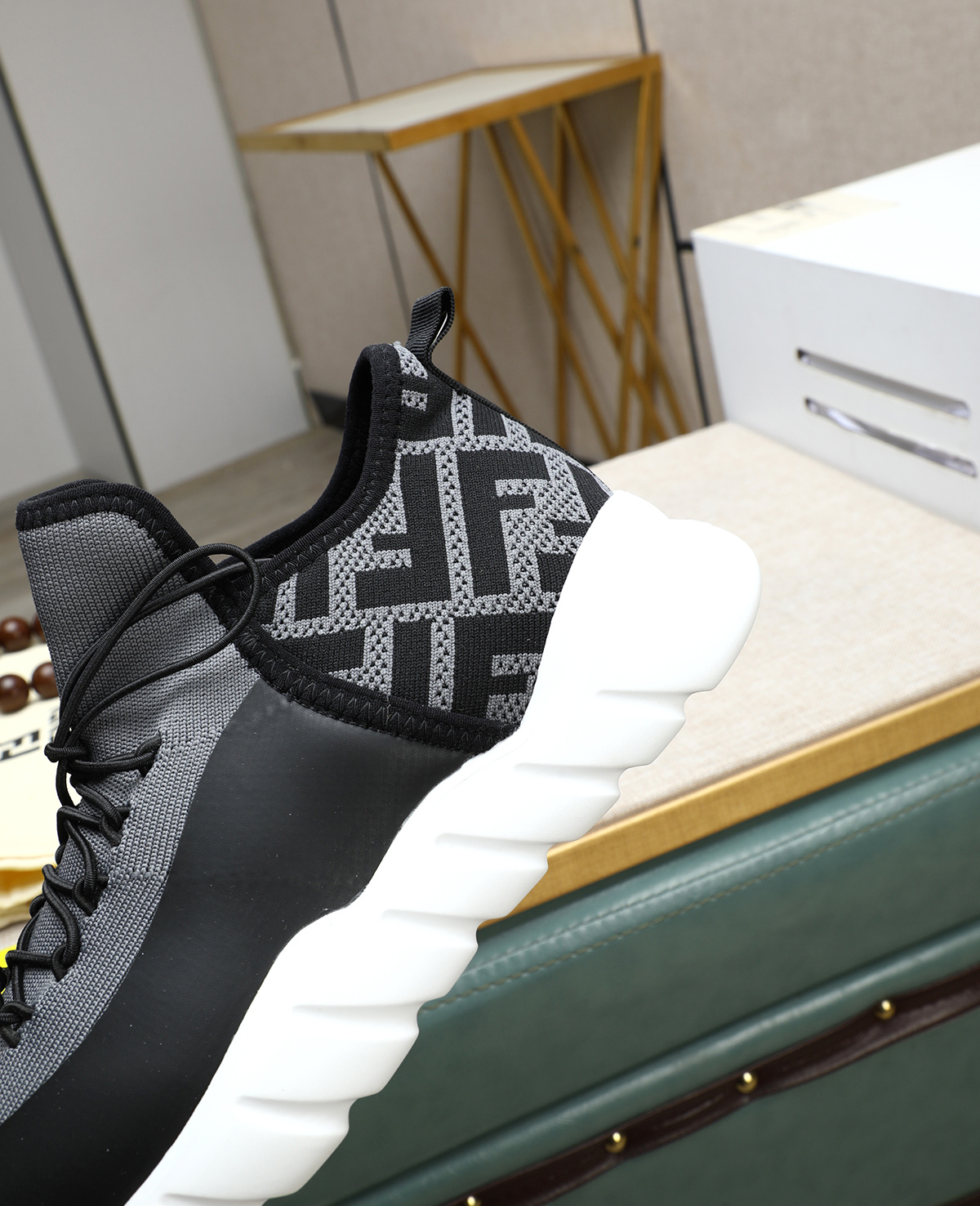 Fendi Men's Tag Series Black/Gray Knit & Neoprene Lace-Up Running Sneakers 8 i1744188091859 2533 0 6