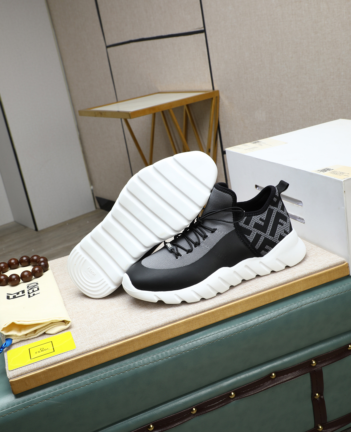 Fendi Men's Tag Series Black/Gray Knit & Neoprene Lace-Up Running Sneakers 5 i1744188091966 4037 0 3