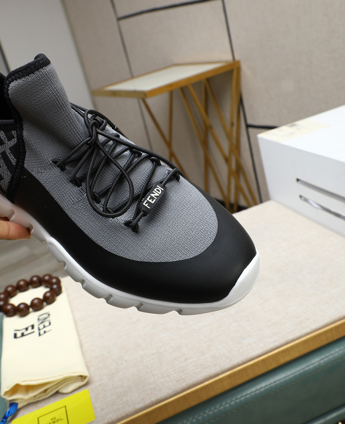 Fendi Men's Tag Series Black/Gray Knit & Neoprene Lace-Up Running Sneakers 9 i1744188092840 2827 0 7