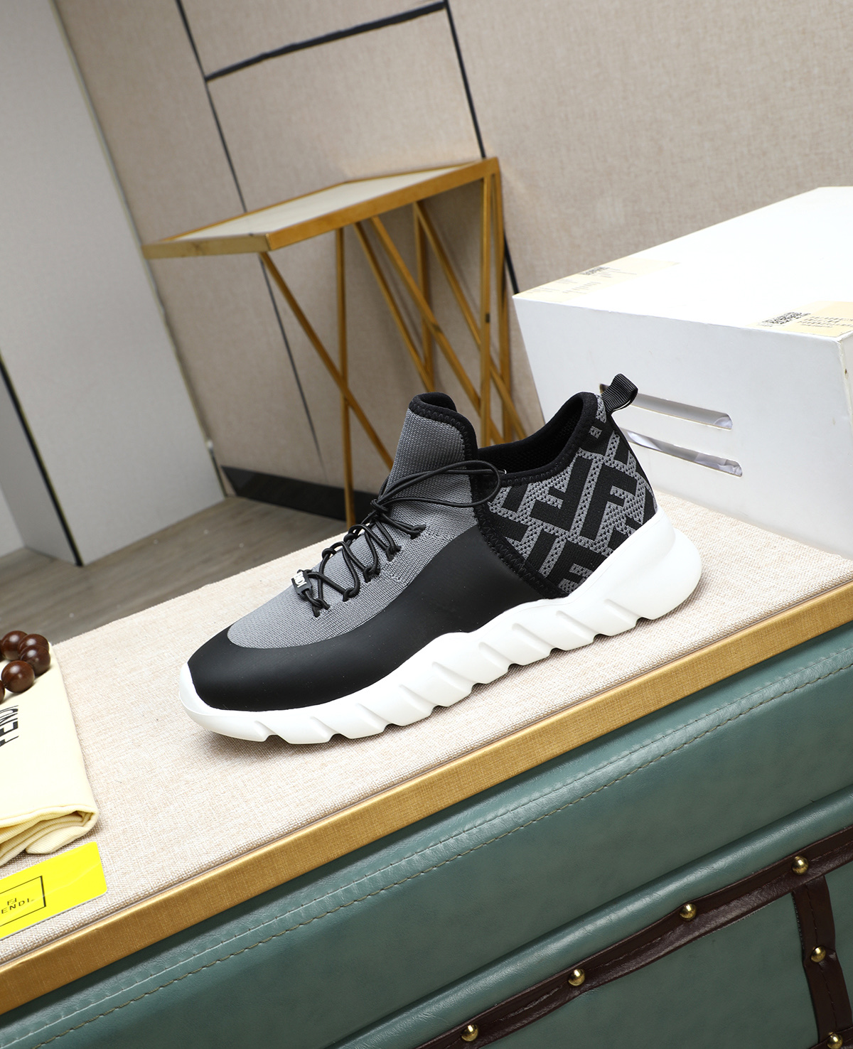 Fendi Men's Tag Series Black/Gray Knit & Neoprene Lace-Up Running Sneakers 7 i1744188092848 60 0 5