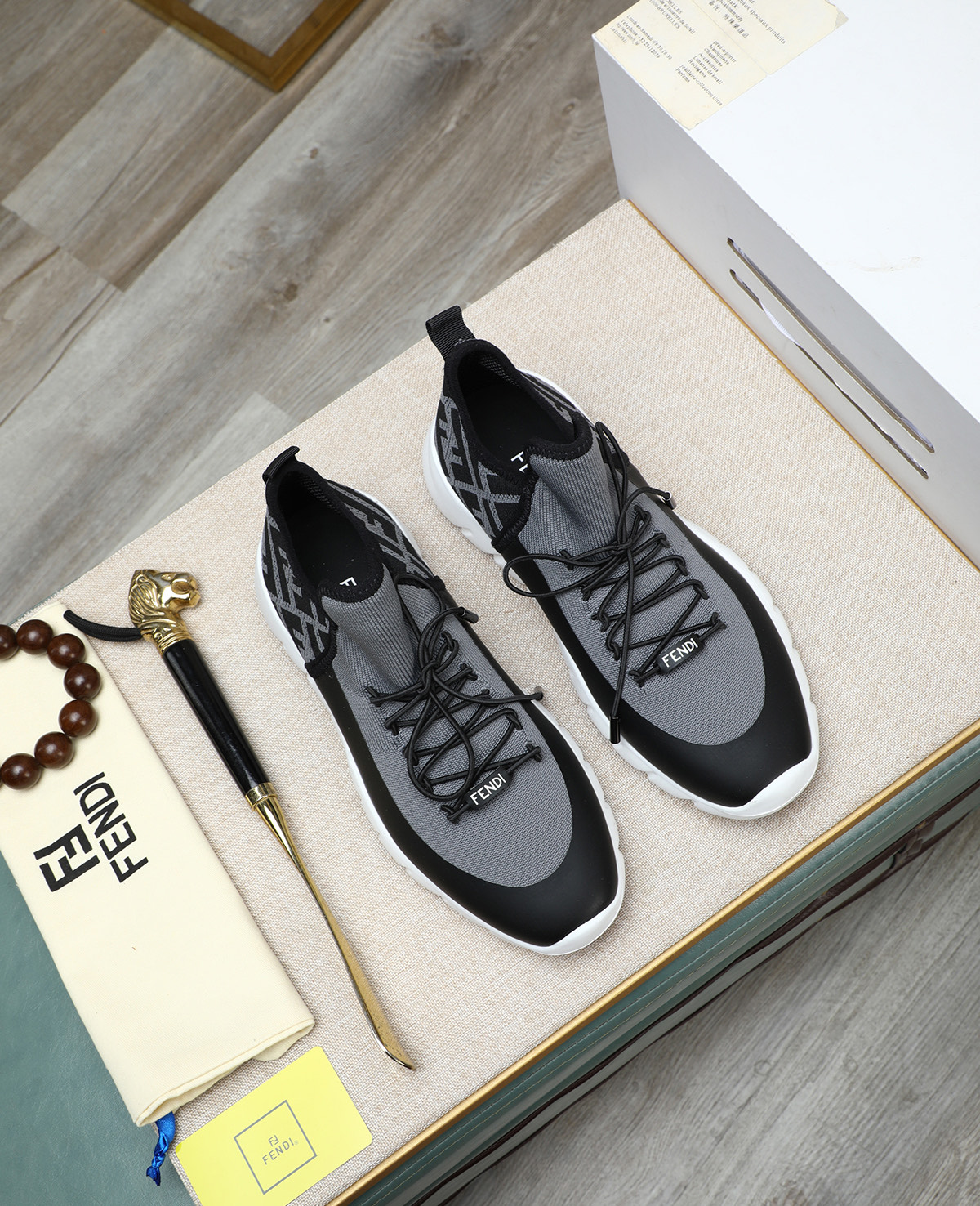 Fendi Men's Tag Series Black/Gray Knit & Neoprene Lace-Up Running Sneakers 3 i1744188092888 8559 0 1