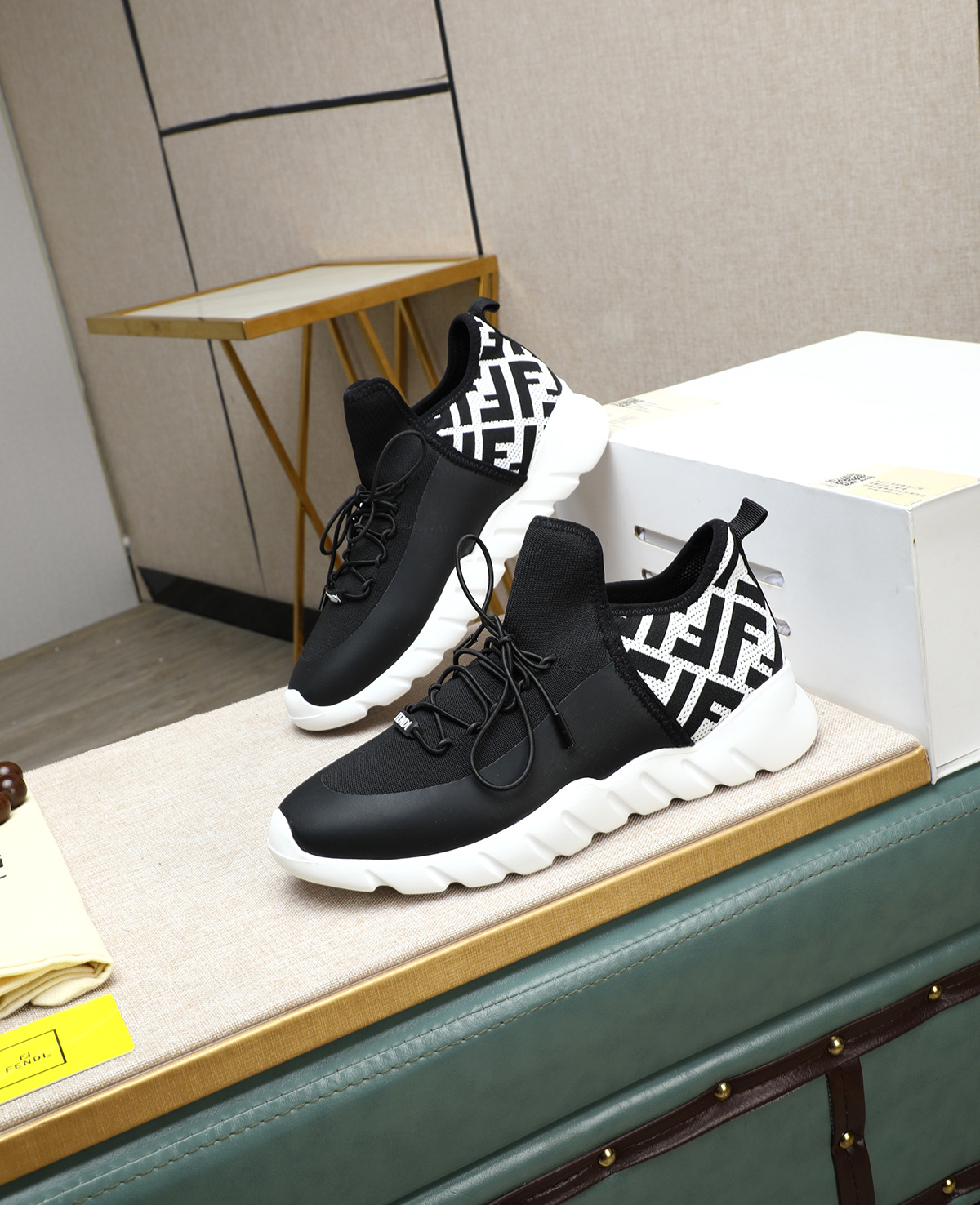 Fendi Men's Tag Series Black Tech Knit Sneakers with FF Logo Detail 1 Fendi Men's Tag Series Black Tech Knit Sneakers with FF Logo Detail