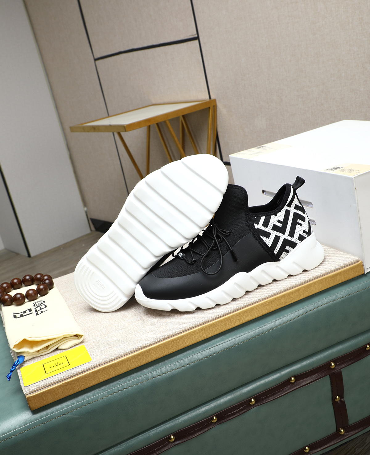 Fendi Men's Tag Series Black Tech Knit Sneakers with FF Logo Detail 5 i1744188135652 3238 0 3