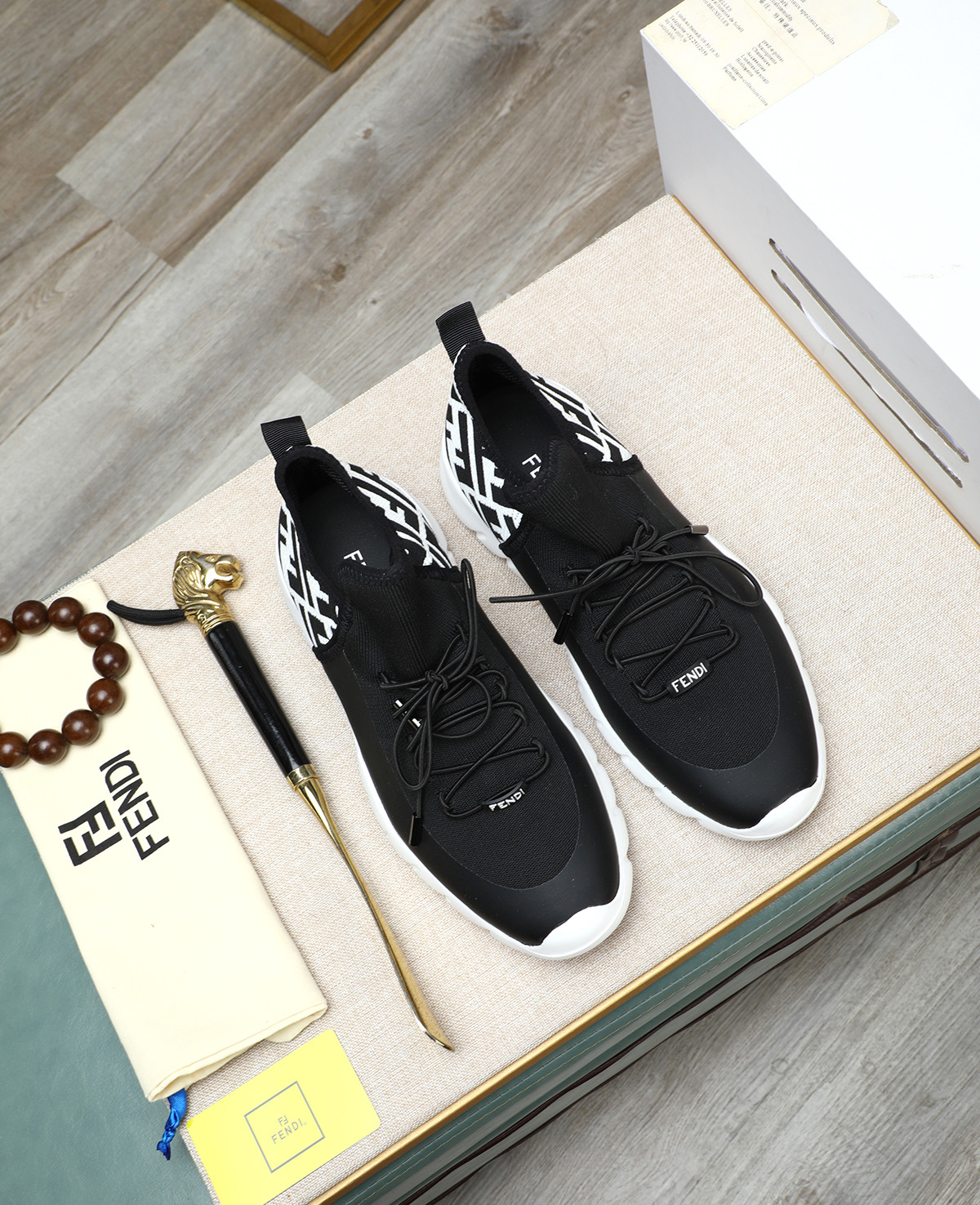 Fendi Men's Tag Series Black Tech Knit Sneakers with FF Logo Detail 3 i1744188135725 5075 0 1
