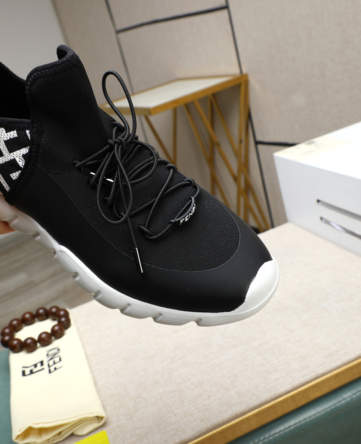 Fendi Men's Tag Series Black Tech Knit Sneakers with FF Logo Detail 9 i1744188135732 5501 0 7