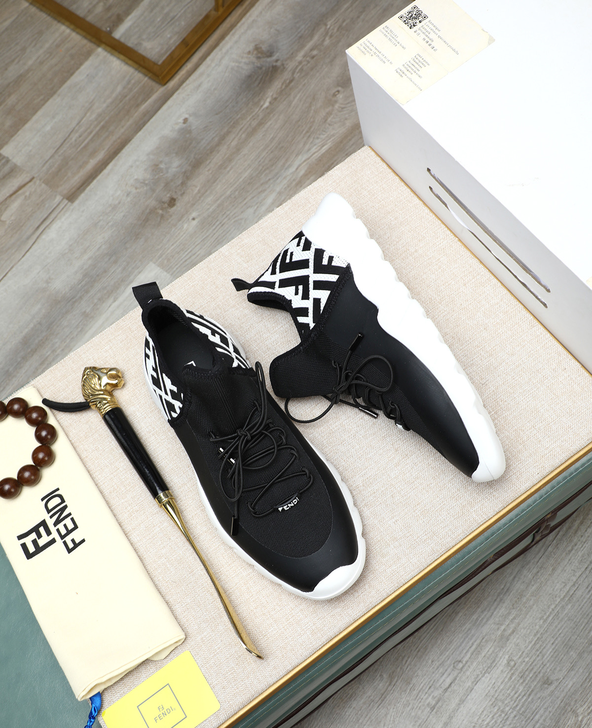 Fendi Men's Tag Series Black Tech Knit Sneakers with FF Logo Detail 4 i1744188136380 1022 0 2