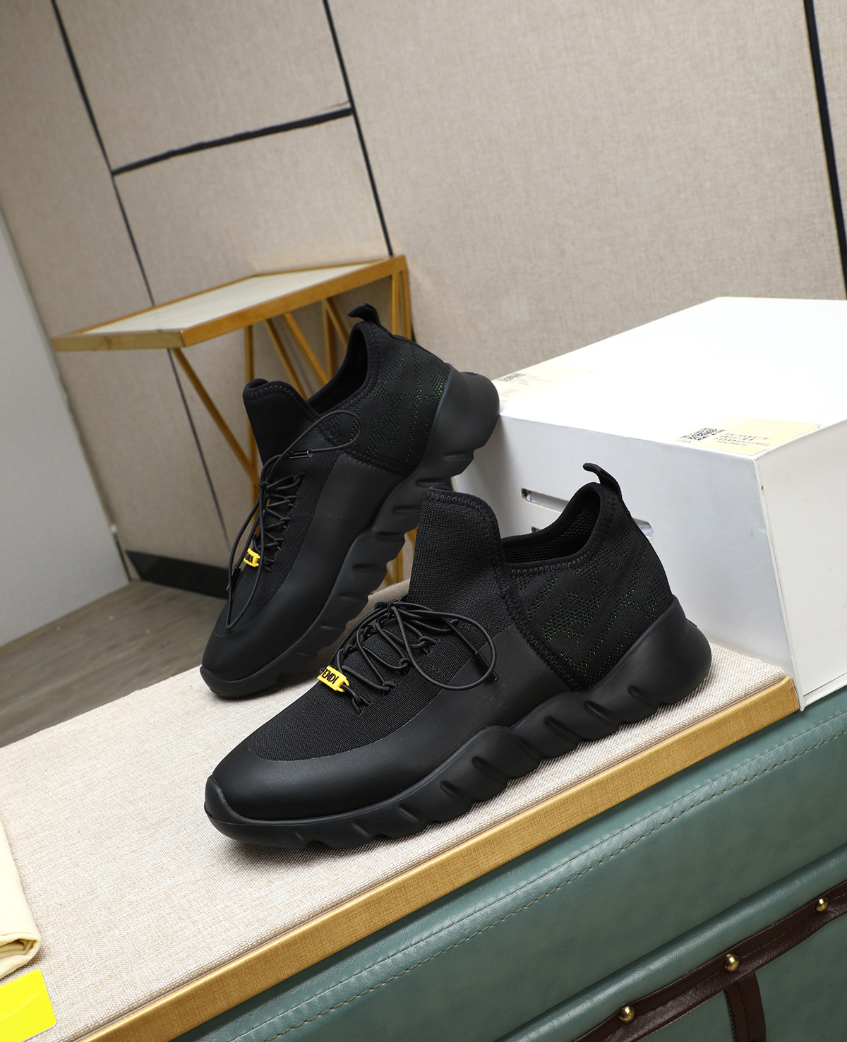 Fendi Tag Men's Black Tech Mesh Sneakers with Neoprene Details 1 Fendi Tag Men's Black Tech Mesh Sneakers with Neoprene Details