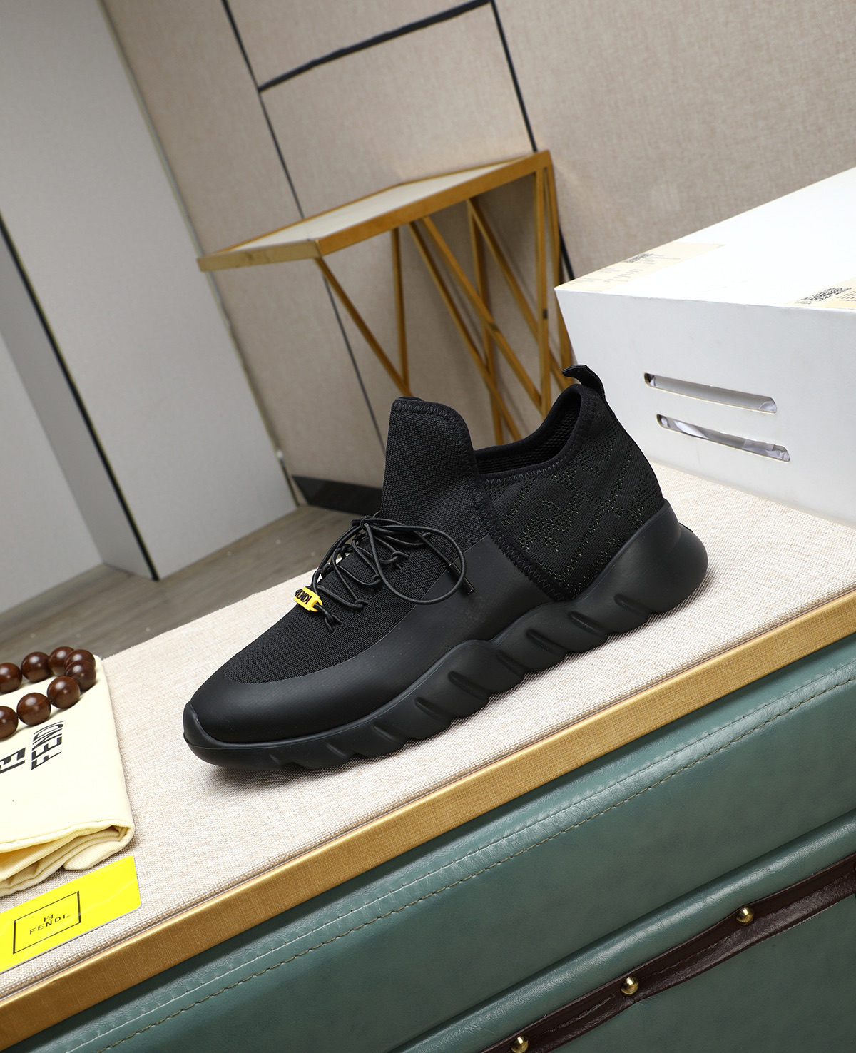 Fendi Tag Men's Black Tech Mesh Sneakers with Neoprene Details 7 i1744188164361 3426 0 5