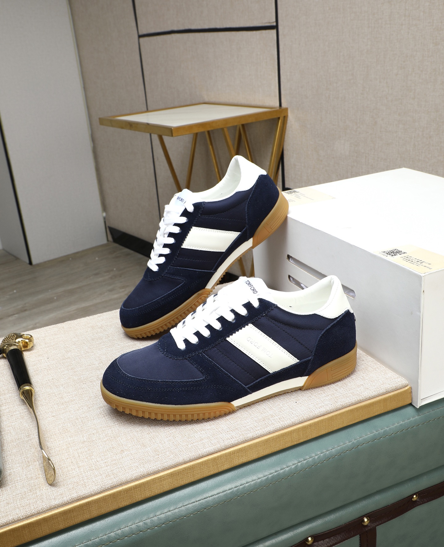 Tom Ford Men's Navy and White Suede Sneakers - Casual Style 2 i1744613611454 8670 0 0