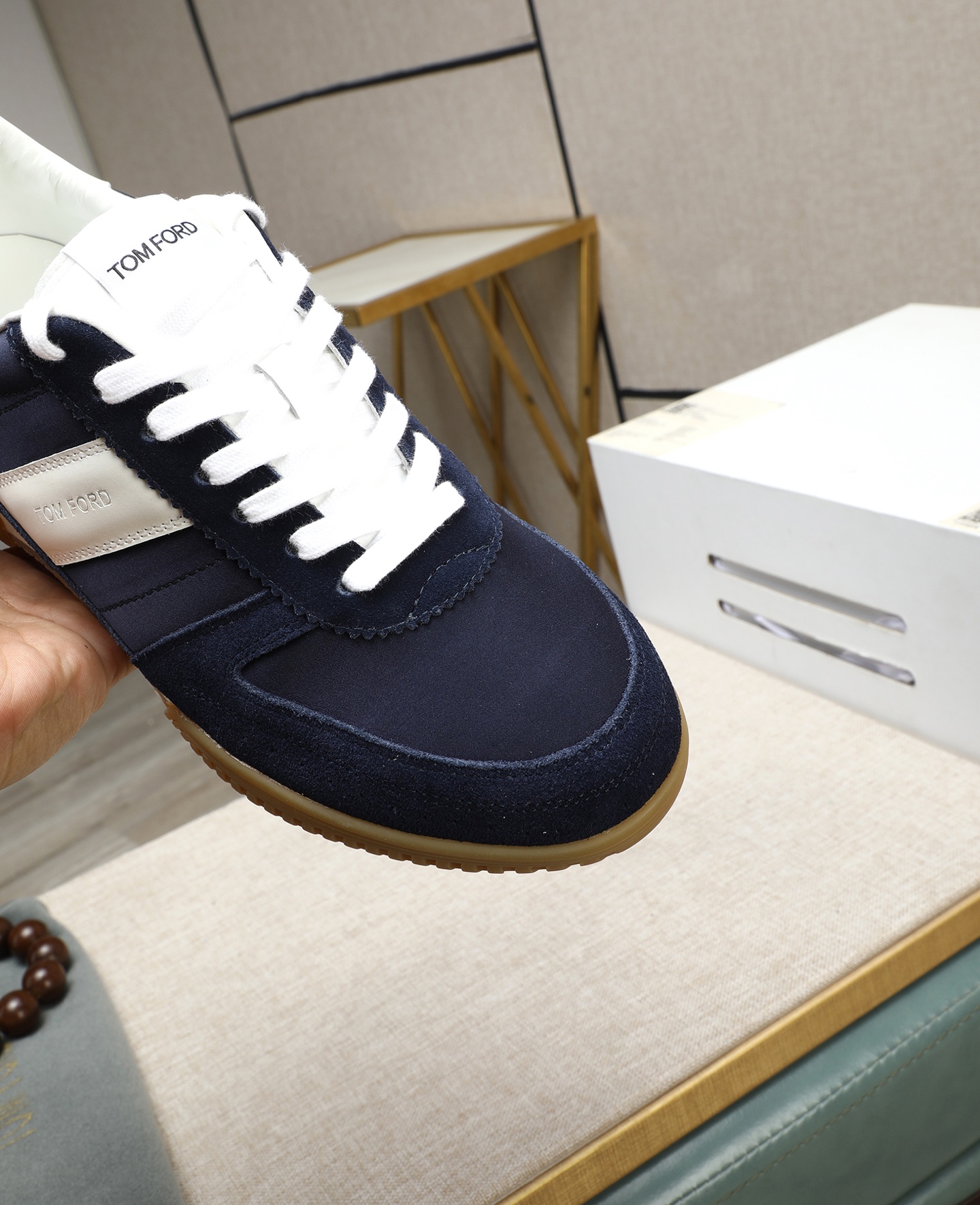 Tom Ford Men's Navy and White Suede Sneakers - Casual Style 9 i1744613612357 6988 0 7