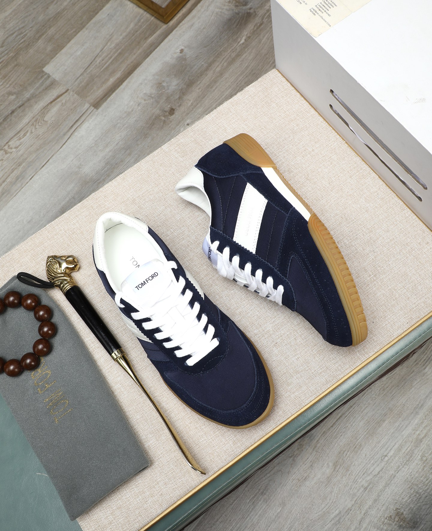 Tom Ford Men's Navy and White Suede Sneakers - Casual Style 4 i1744613612381 3134 0 2