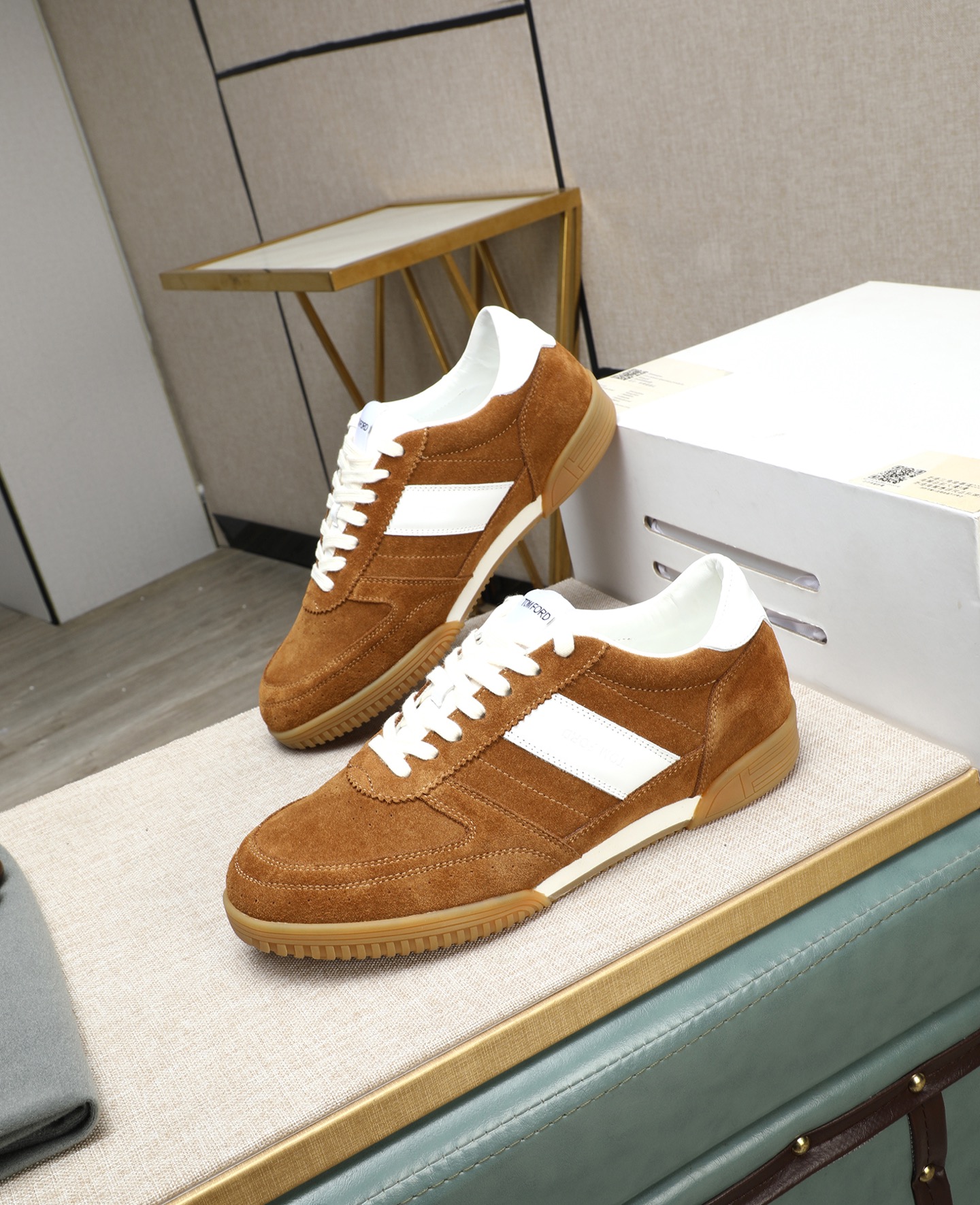 Tom Ford Men's Suede Casual Sneakers with White Stripe - Comfortable & Stylish 1 Tom Ford Men's Suede Casual Sneakers with White Stripe - Comfortable & Stylish