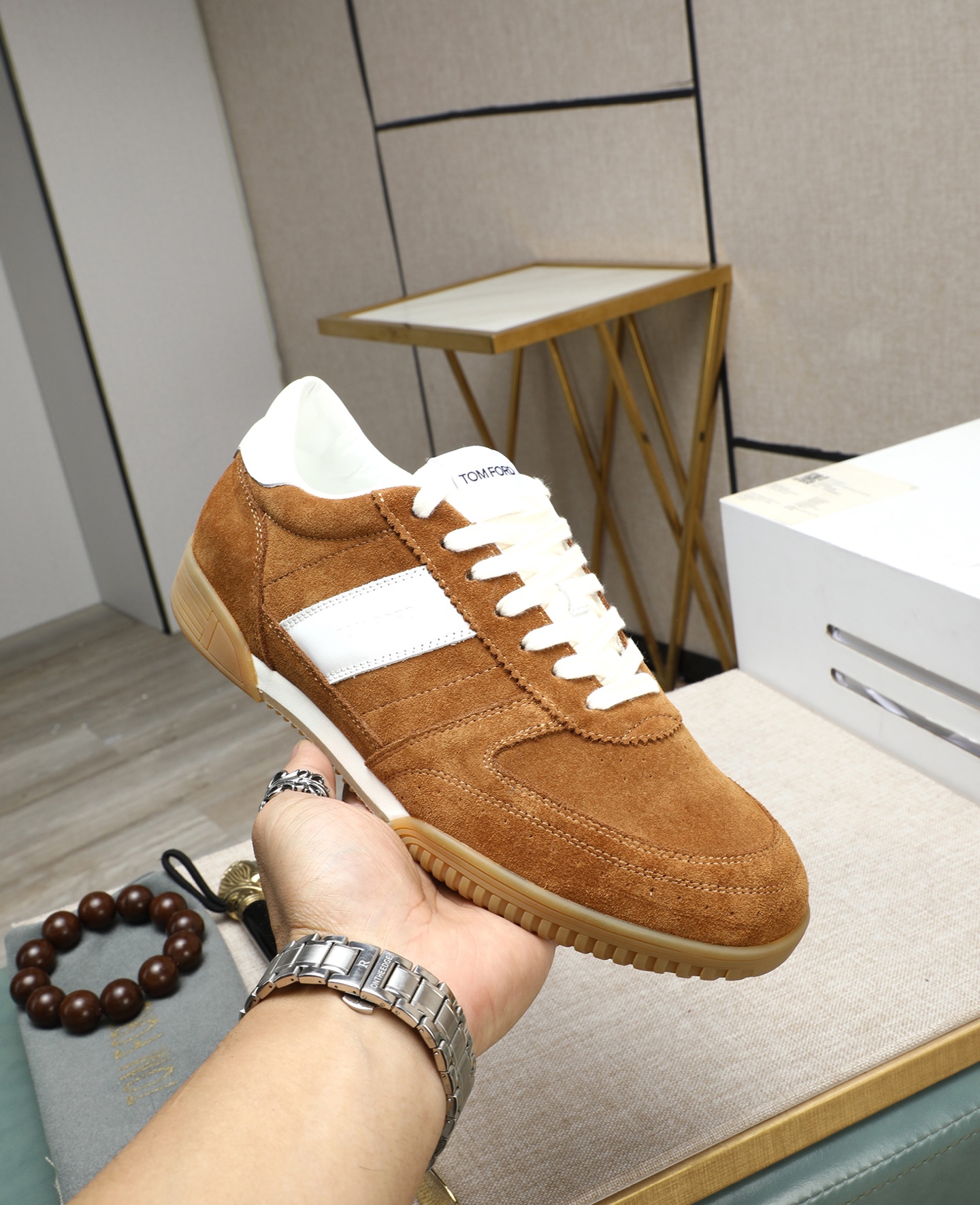 Tom Ford Men's Suede Casual Sneakers with White Stripe - Comfortable & Stylish 6 i1744613628458 9460 0 4