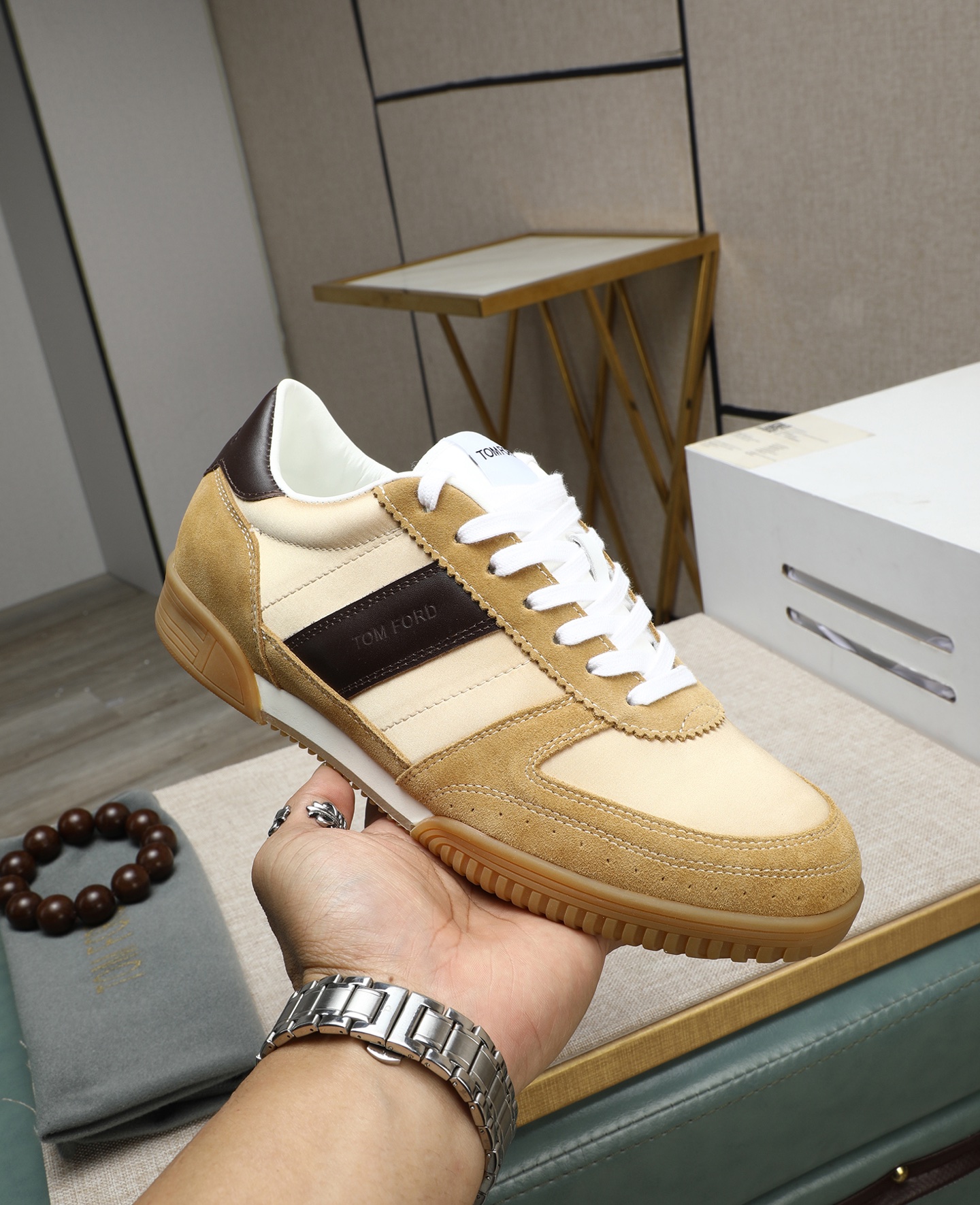 Tom Ford Men's Bancroft Leather & Suede Low-Top Sneakers - Beige/Brown 6 i1744613641620 9612 0 4