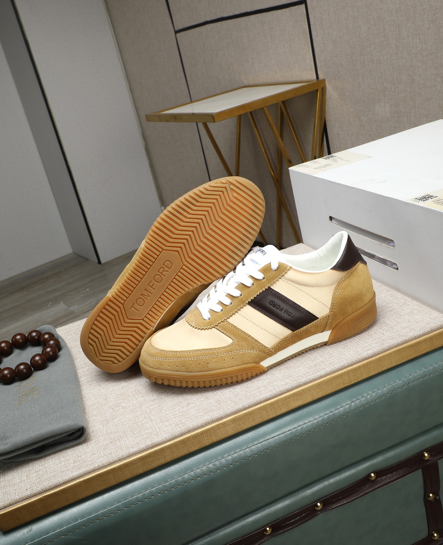 Tom Ford Men's Bancroft Leather & Suede Low-Top Sneakers - Beige/Brown 5 i1744613642300 9808 0 3