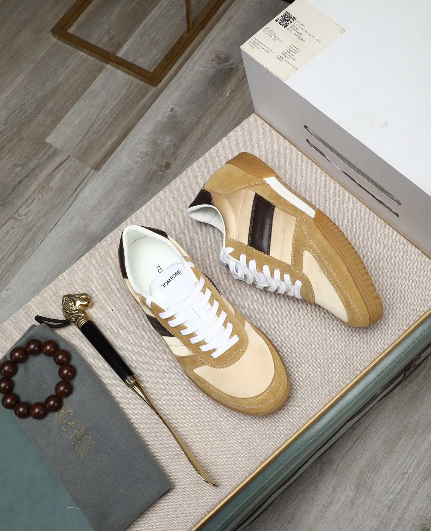 Tom Ford Men's Bancroft Leather & Suede Low-Top Sneakers - Beige/Brown 4 i1744613642363 4209 0 2