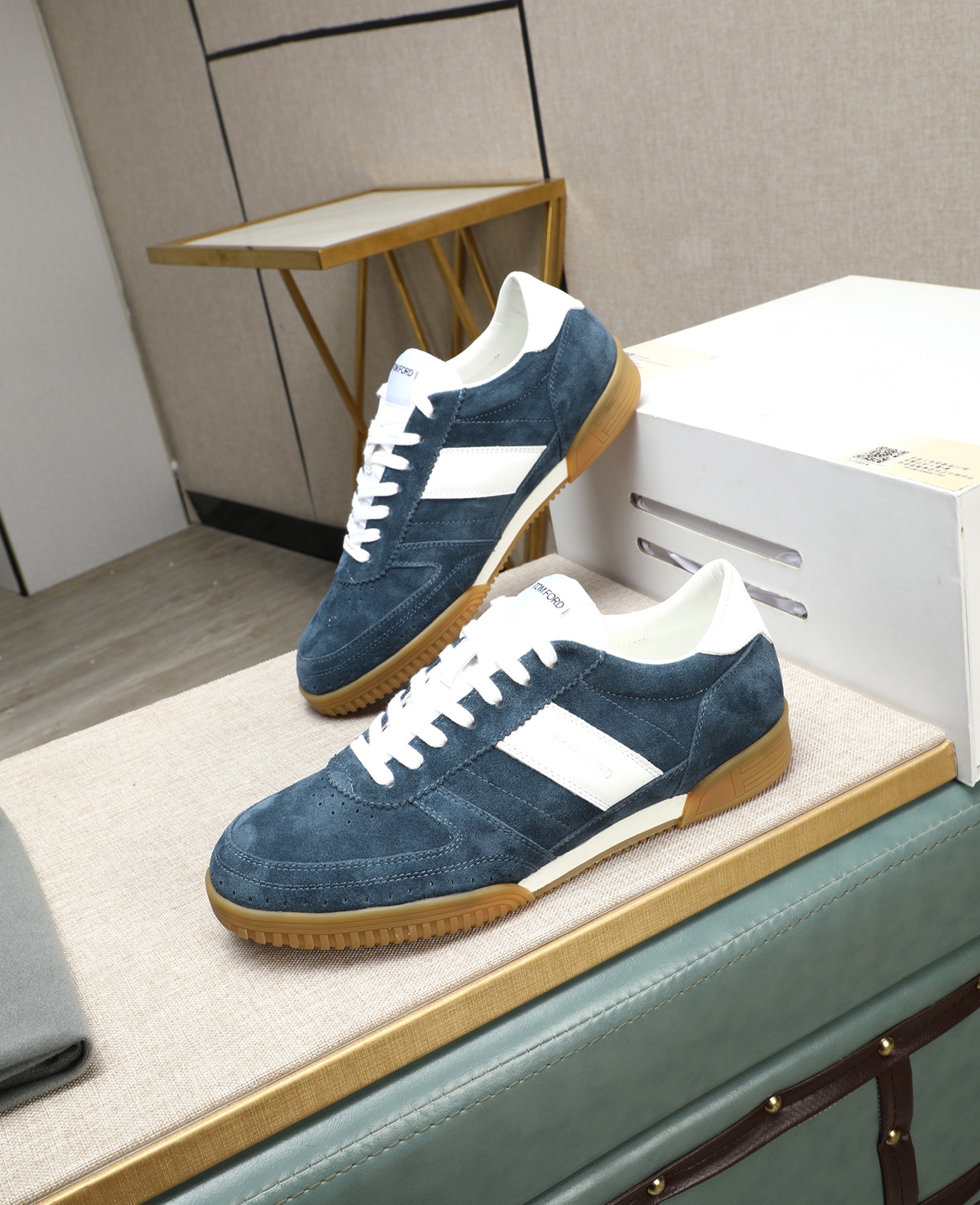 Tom Ford Men's Blue Suede Casual Sneakers with White Leather Stripe 2 i1744613666573 2835 0 0