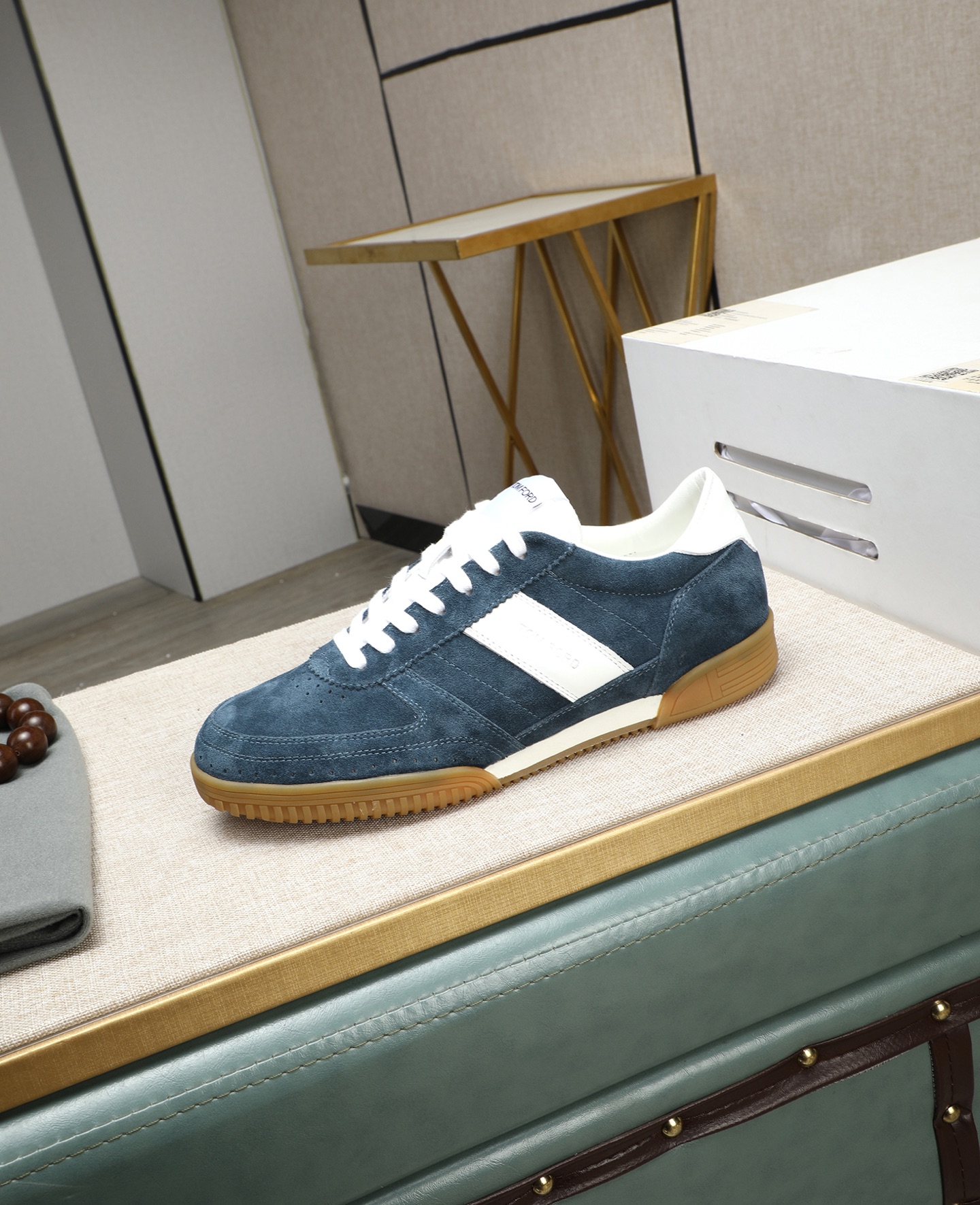 Tom Ford Men's Blue Suede Casual Sneakers with White Leather Stripe 7 i1744613666596 8873 0 5