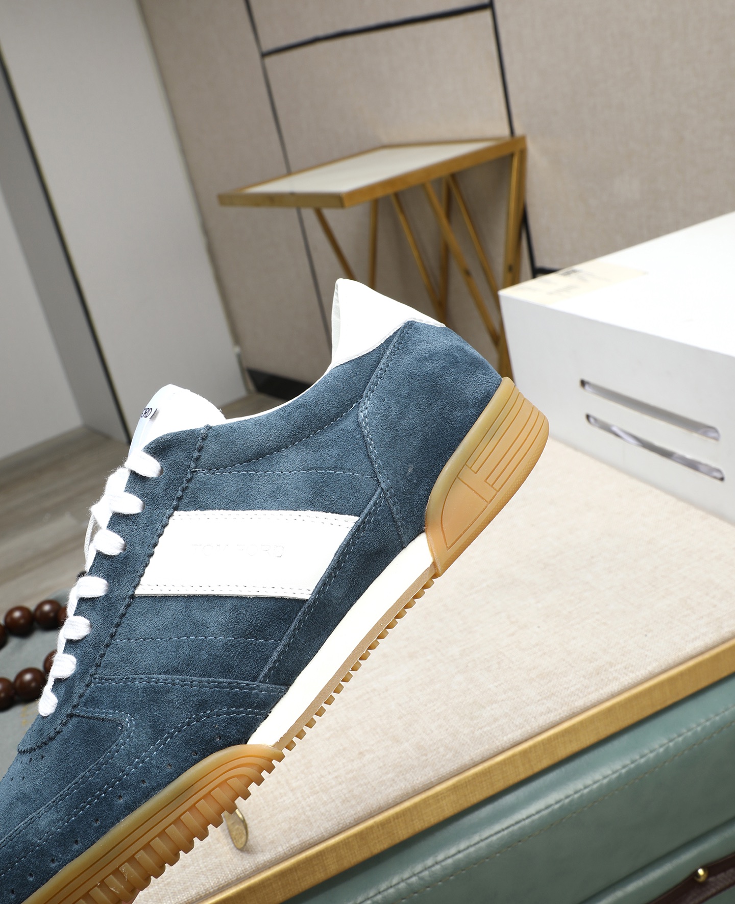 Tom Ford Men's Blue Suede Casual Sneakers with White Leather Stripe 9 i1744613667376 4609 0 7