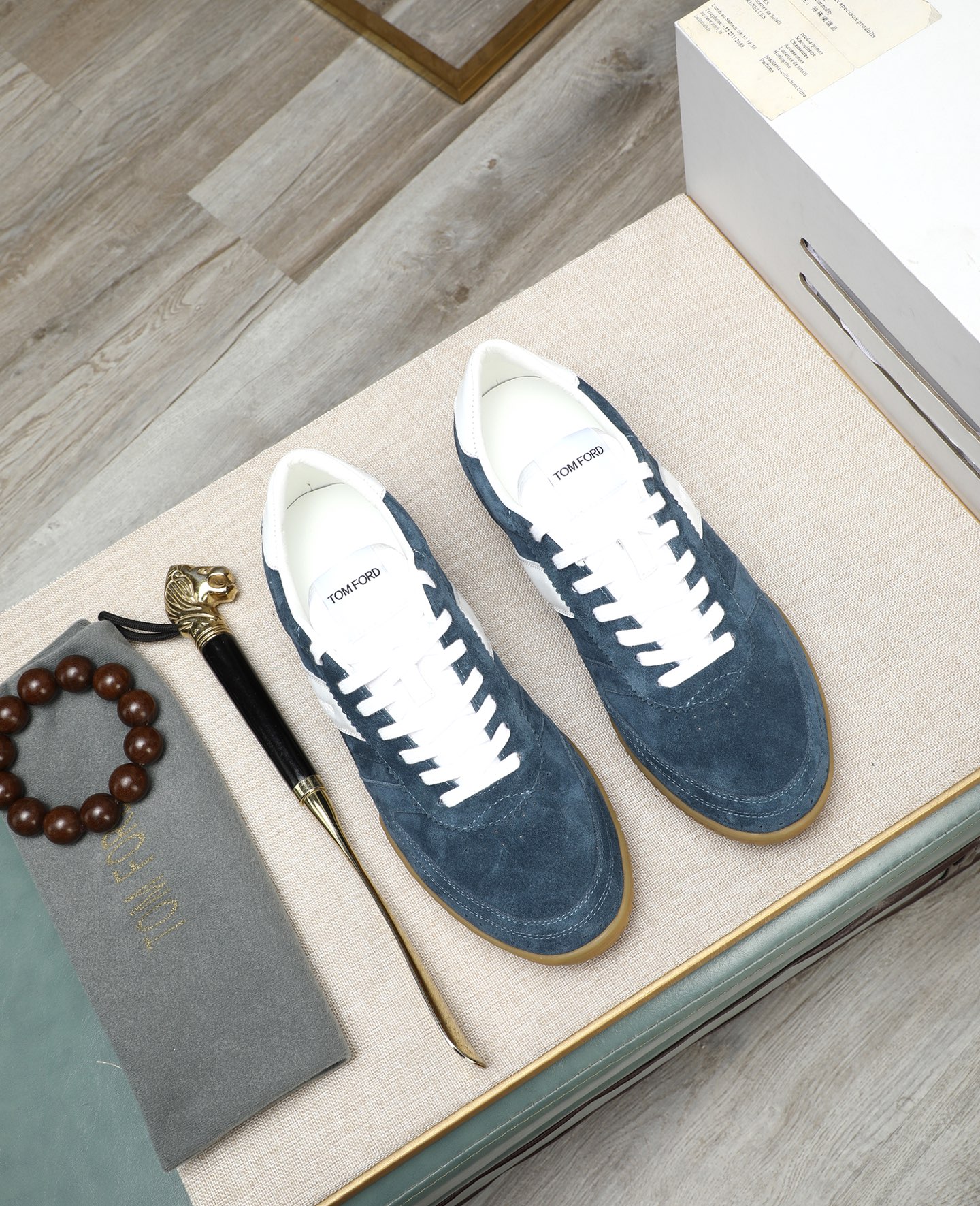 Tom Ford Men's Blue Suede Casual Sneakers with White Leather Stripe 3 i1744613667398 4419 0 1