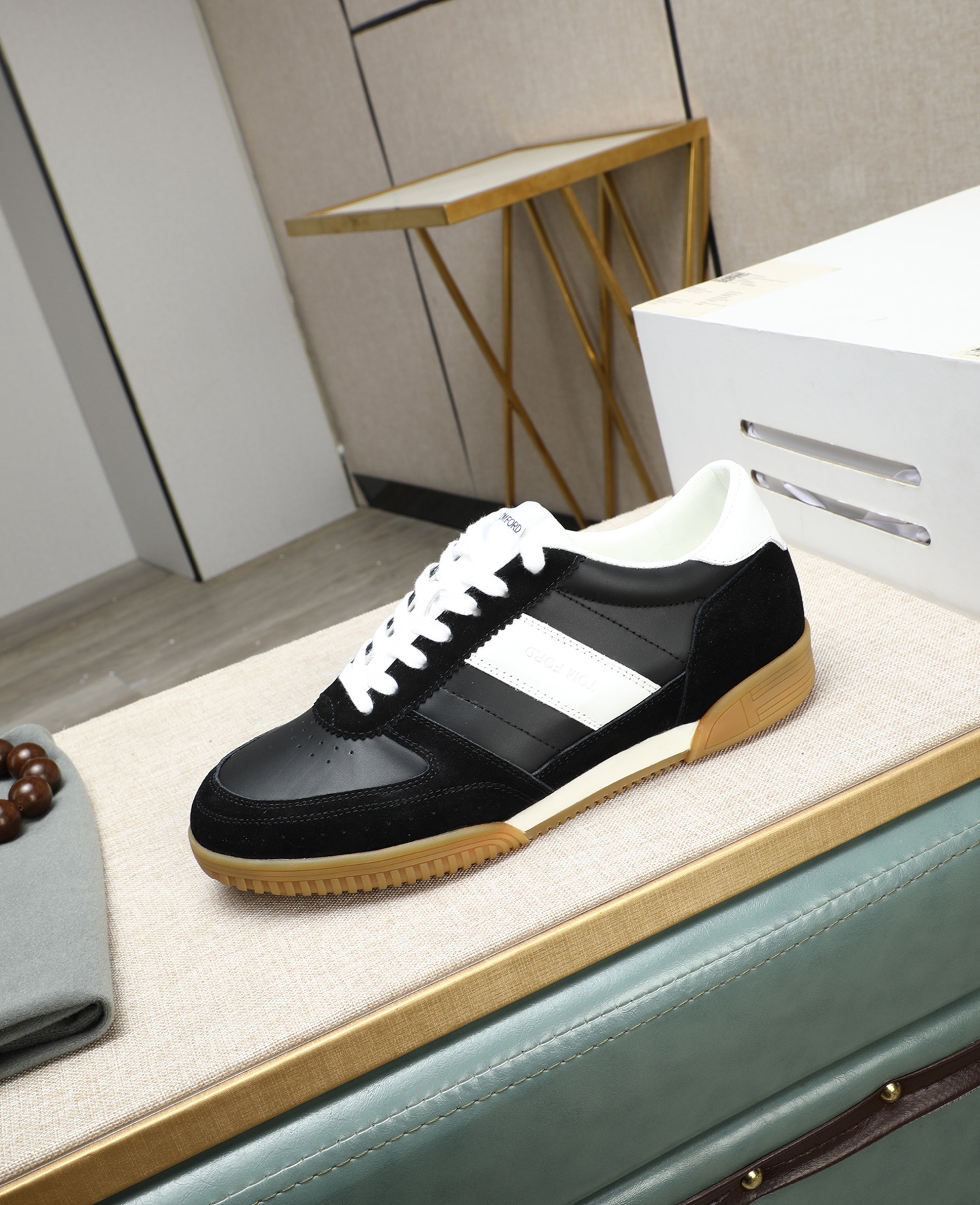 Tom Ford Men's Black & White Leather Sneakers Casual Shoes 7 i1744613684687 3542 0 5
