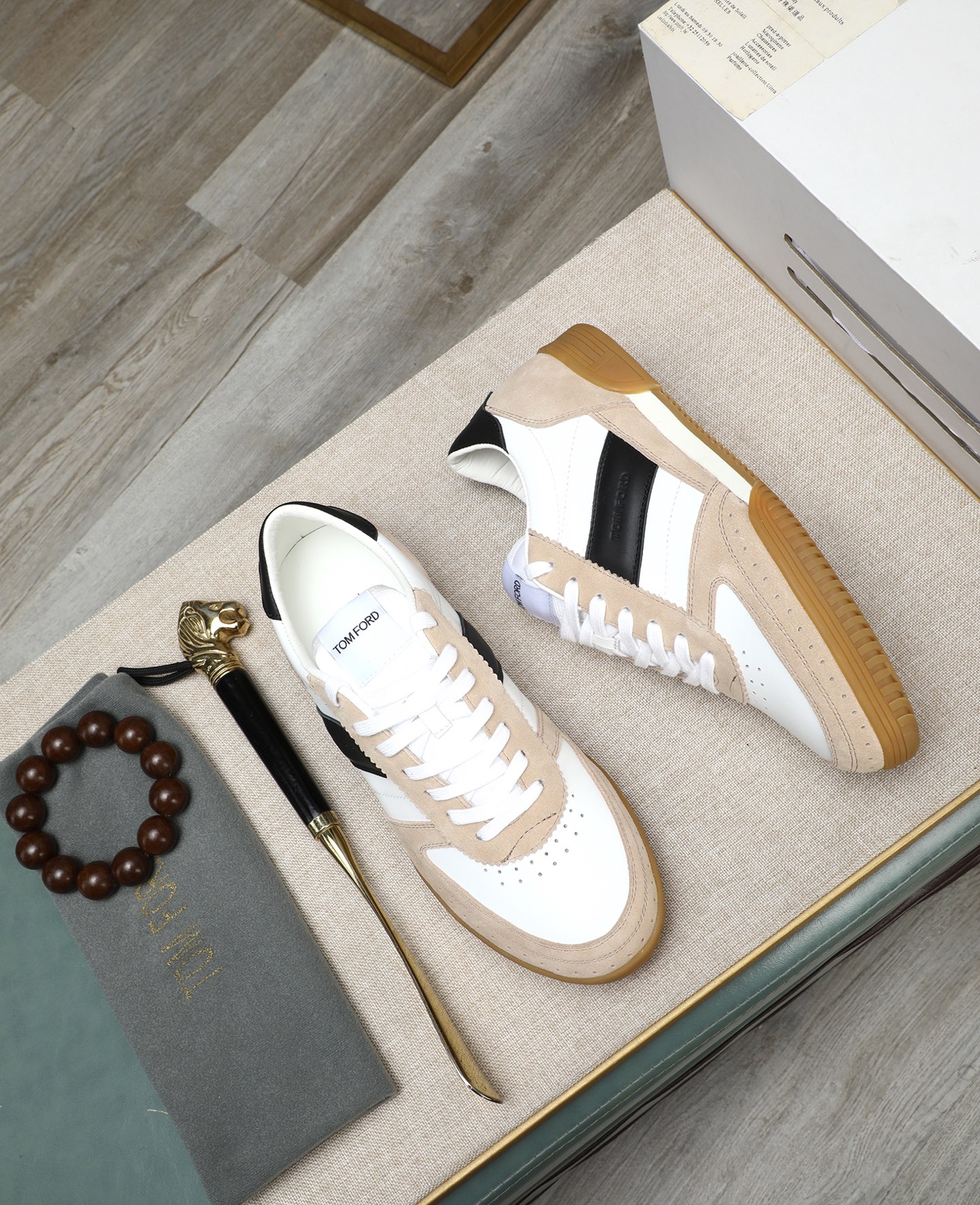 Tom Ford Men's White Leather Sneakers with Black Stripe Accent - Size 39-44 4 i1744613697123 5408 0 2