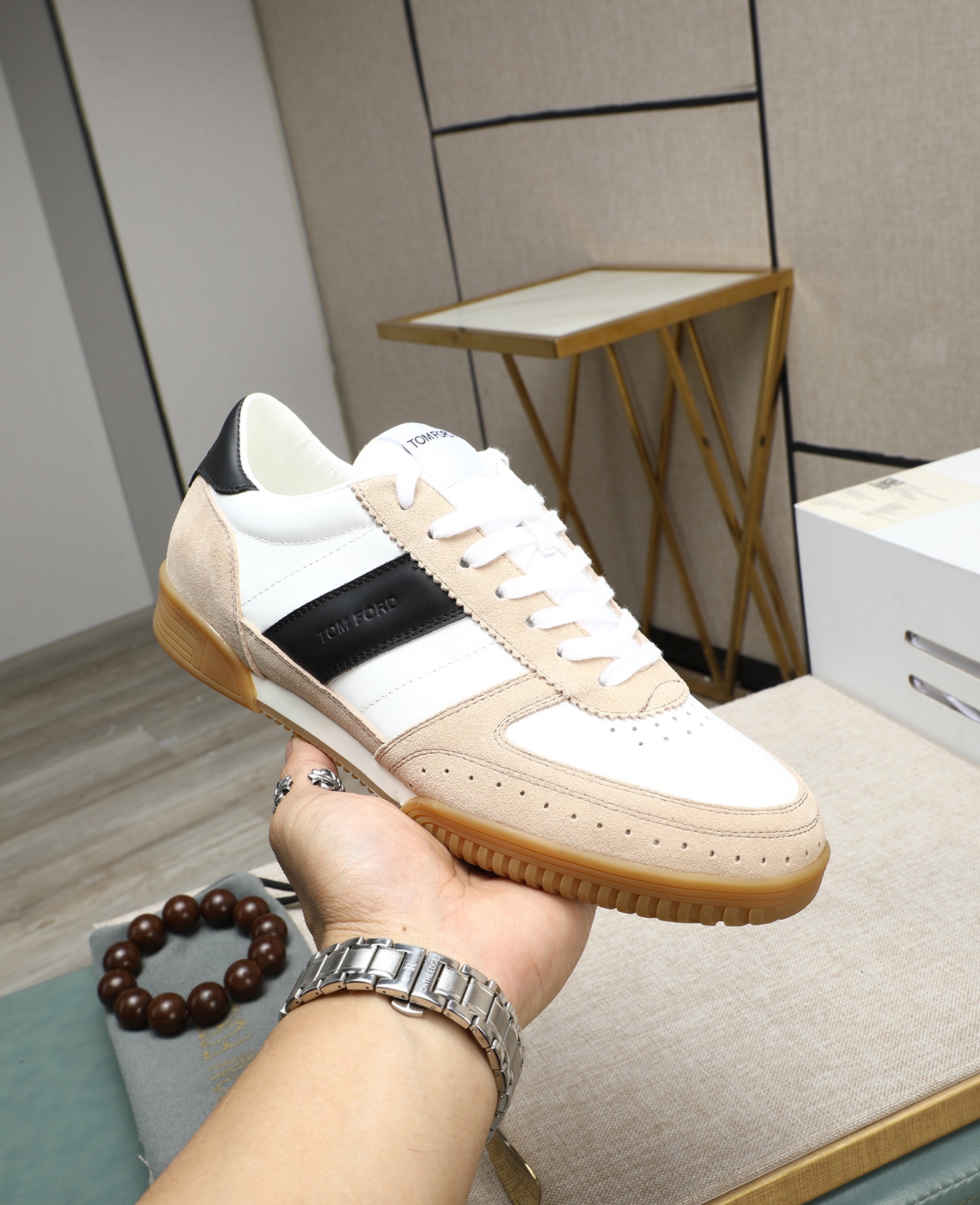 Tom Ford Men's White Leather Sneakers with Black Stripe Accent - Size 39-44 6 i1744613697805 888 0 4