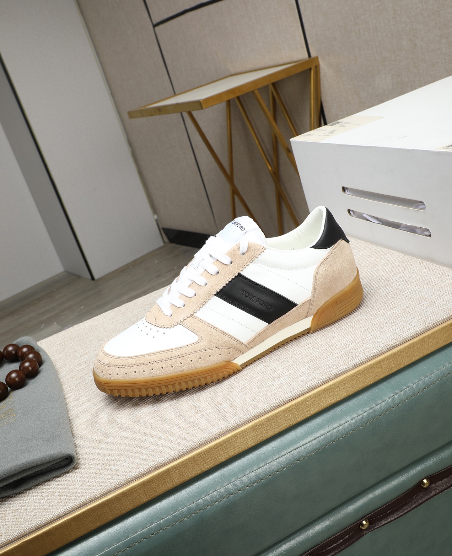 Tom Ford Men's White Leather Sneakers with Black Stripe Accent - Size 39-44 7 i1744613697817 264 0 5