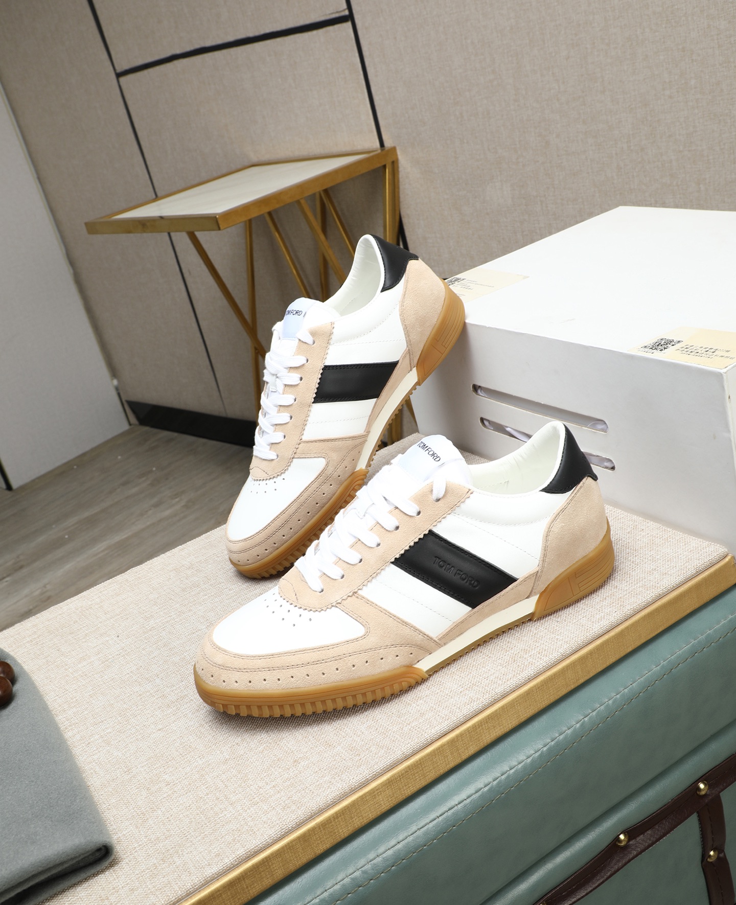 Tom Ford Men's White Leather Sneakers with Black Stripe Accent - Size 39-44 2 i1744613697837 1252 0 0