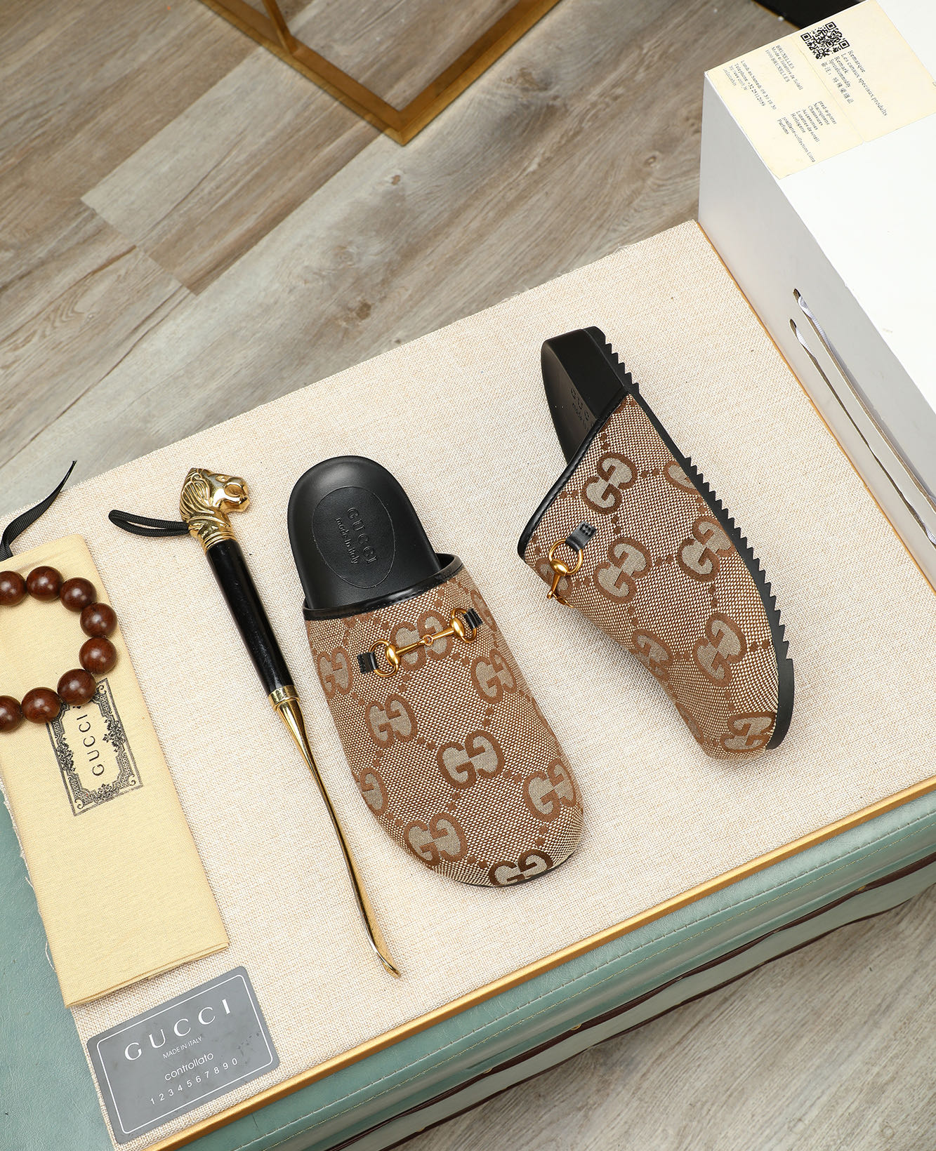 Gucci Men's Mules in Beige Canvas with Signature GG Pattern and Horsebit Detail 3 i1744789655499 5923 0 1