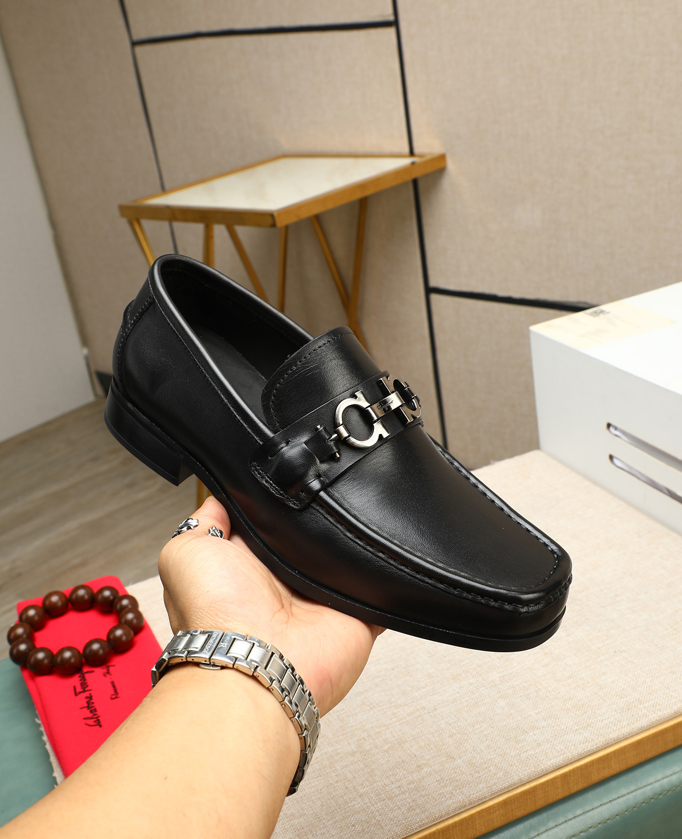 Salvatore Ferragamo Men's Black Leather Loafers with Metal Buckle Detail 6 i1744790210260 3142 0 4