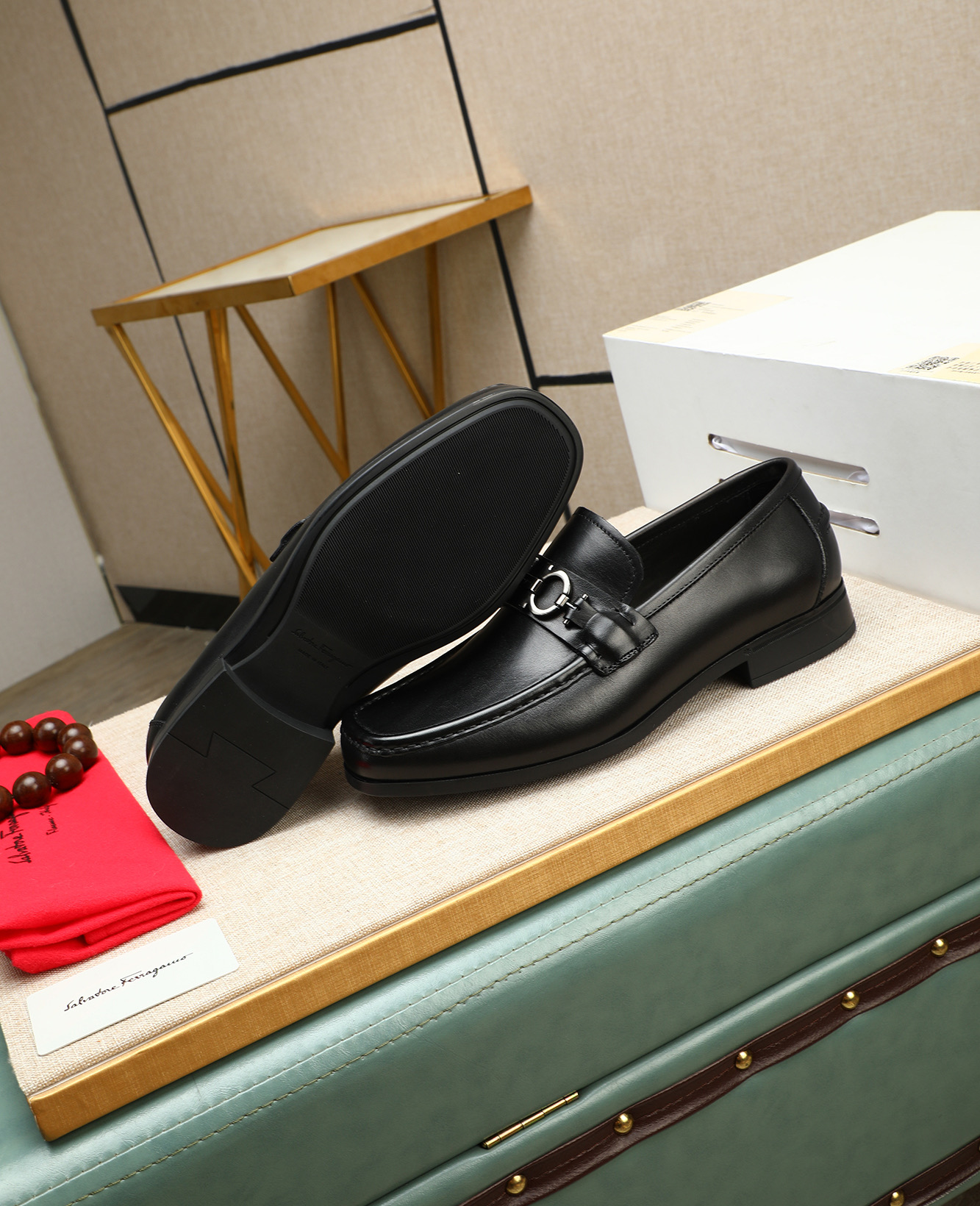 Salvatore Ferragamo Men's Black Leather Loafers with Metal Buckle Detail 5 i1744790211009 5676 0 3