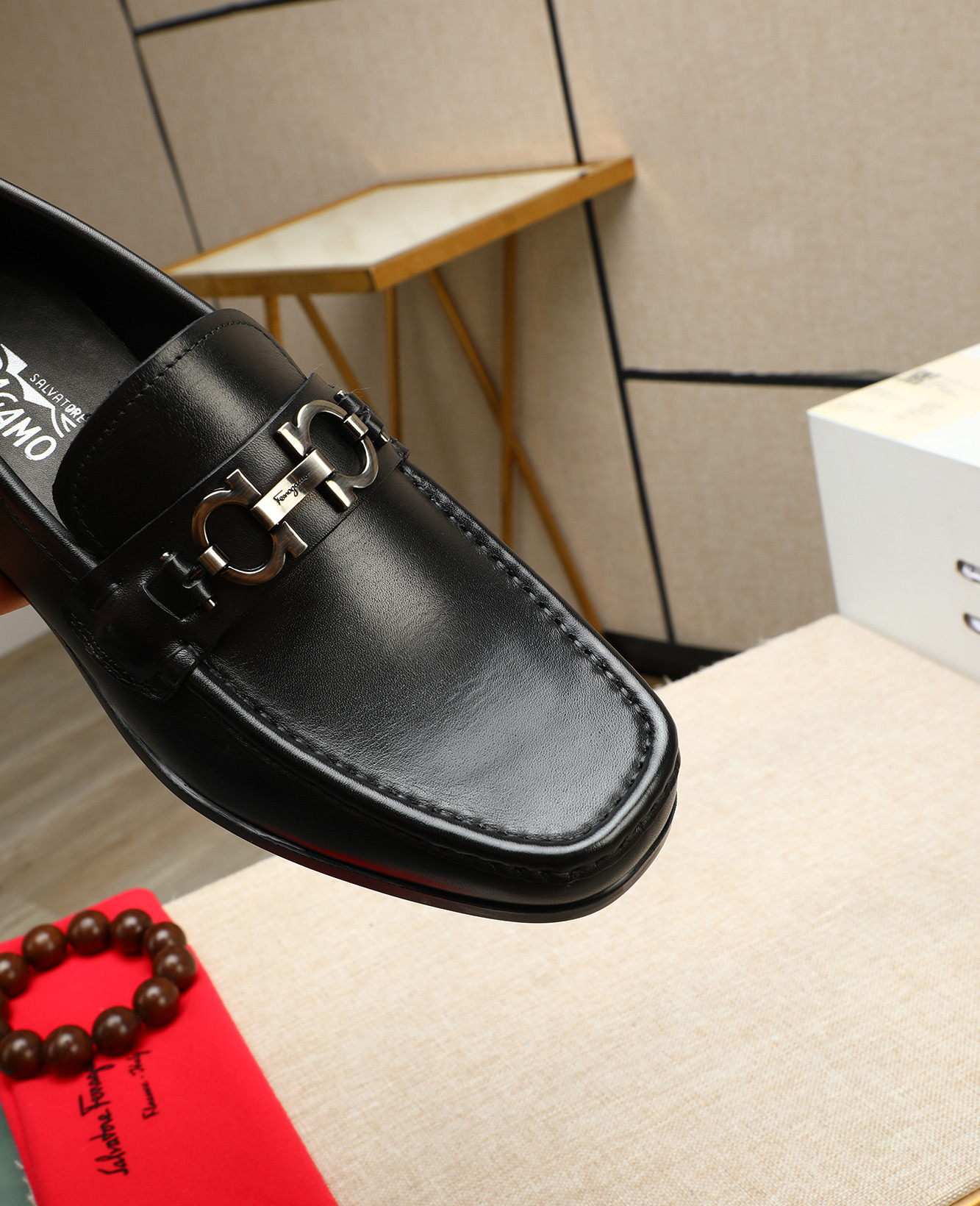 Salvatore Ferragamo Men's Black Leather Loafers with Metal Buckle Detail 8 i1744790211075 4057 0 6