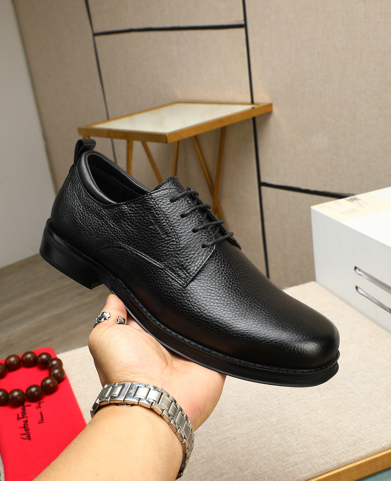 Ferragamo Men's Black Leather Dress Shoes, Classic Lace-up Style 6 i1744790472533 6574 0 4