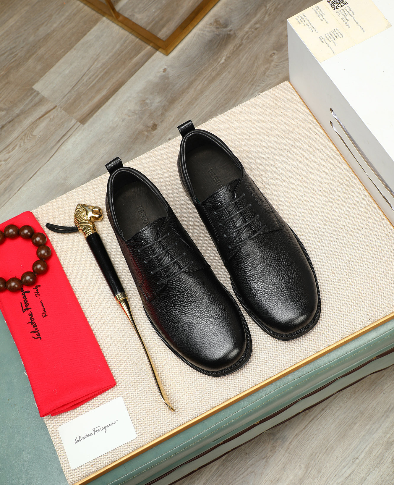 Ferragamo Men's Black Leather Dress Shoes, Classic Lace-up Style 3 i1744790472588 8232 0 1
