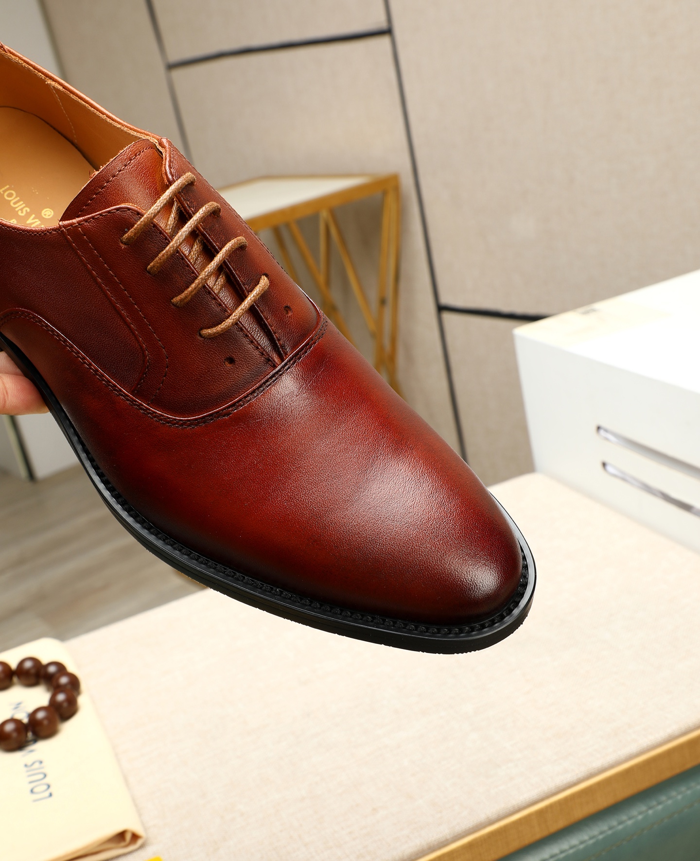 Louis Vuitton Men's Brown Leather Lace-Up Oxford Dress Shoes, Size 38-44 10 i1745221438557 9408 0 8