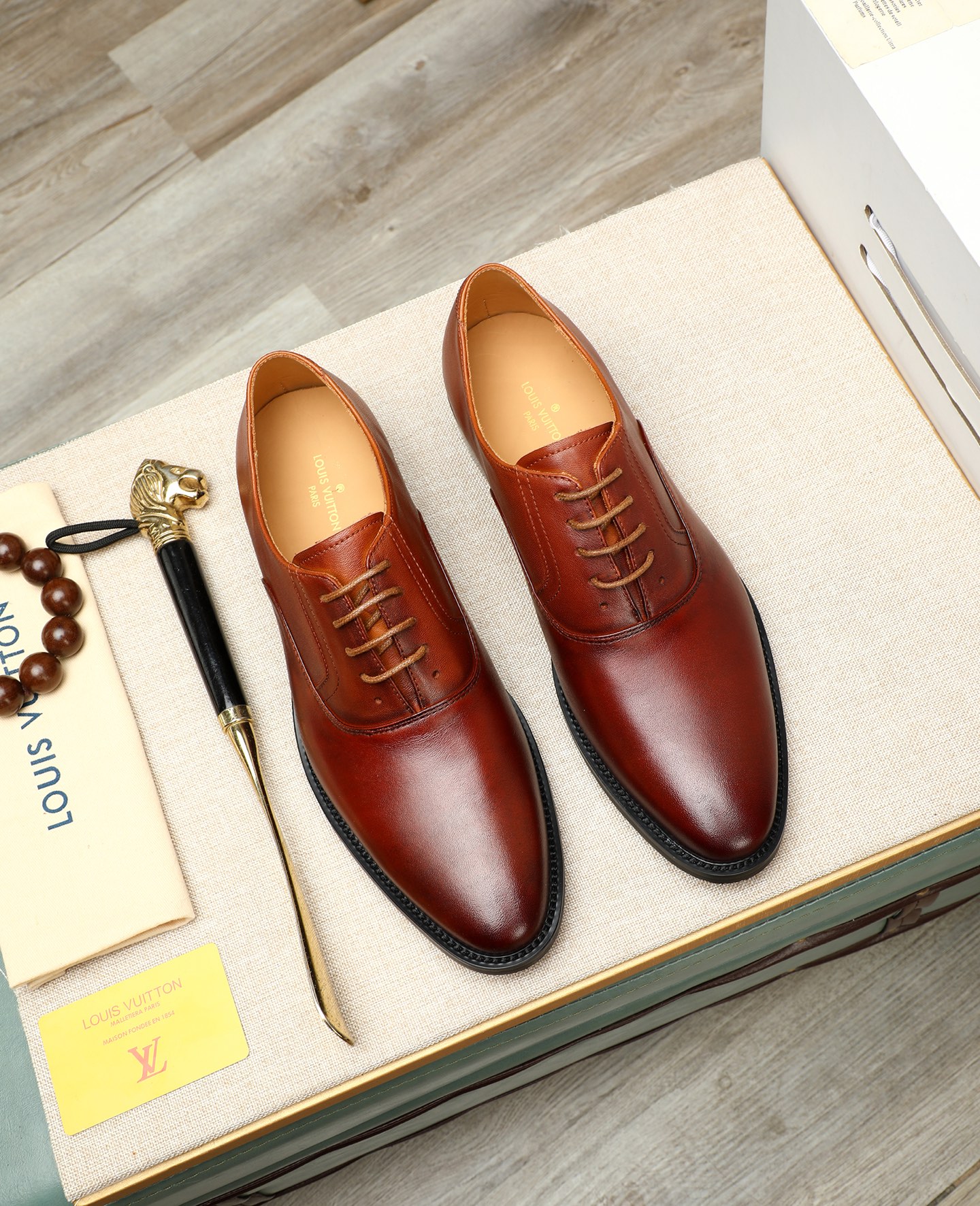 Louis Vuitton Men's Brown Leather Lace-Up Oxford Dress Shoes, Size 38-44 2 i1745221439609 9106 0 0