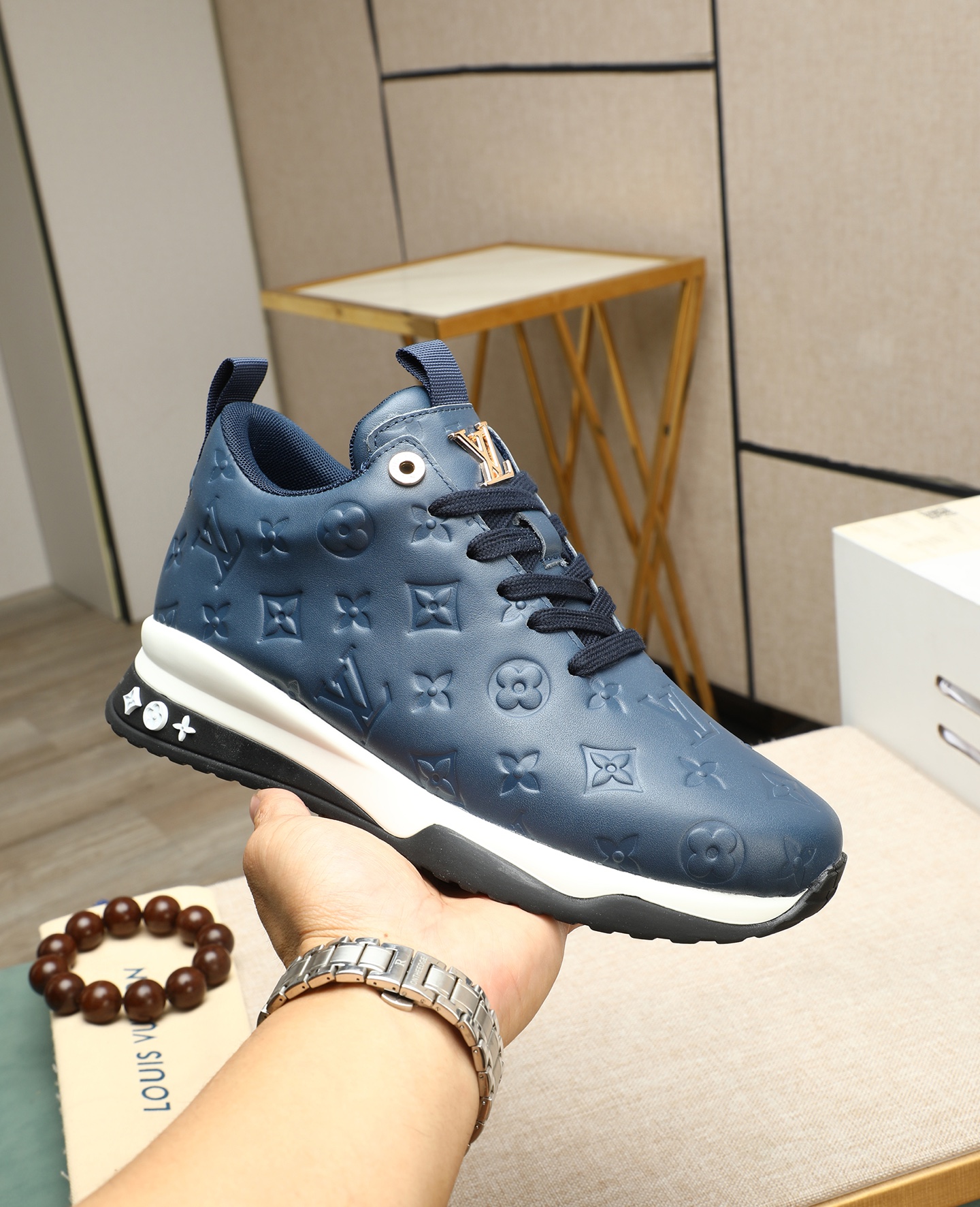 Louis Vuitton Fashion Sneakers for Men, Calf Leather, Blue, Size 39-44 1 Louis Vuitton Fashion Sneakers for Men, Calf Leather, Blue, Size 39-44