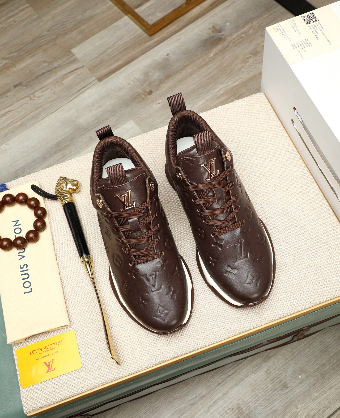 Louis Vuitton Men's Brown Leather Run Away Pulse Sneakers, Size 39-44 4 i1745221596747 5358 0 2