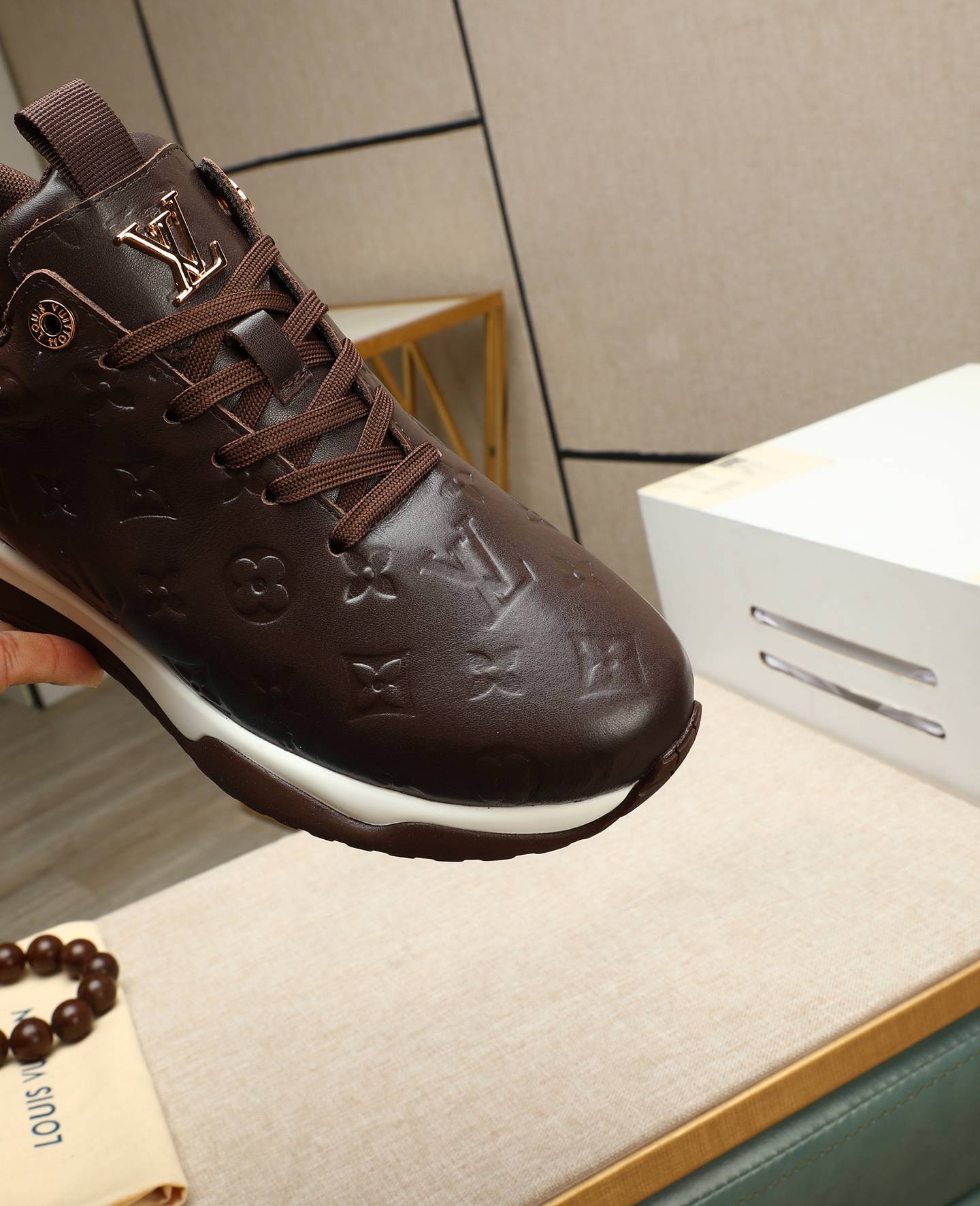 Louis Vuitton Men's Brown Leather Run Away Pulse Sneakers, Size 39-44 8 i1745221597483 6395 0 6