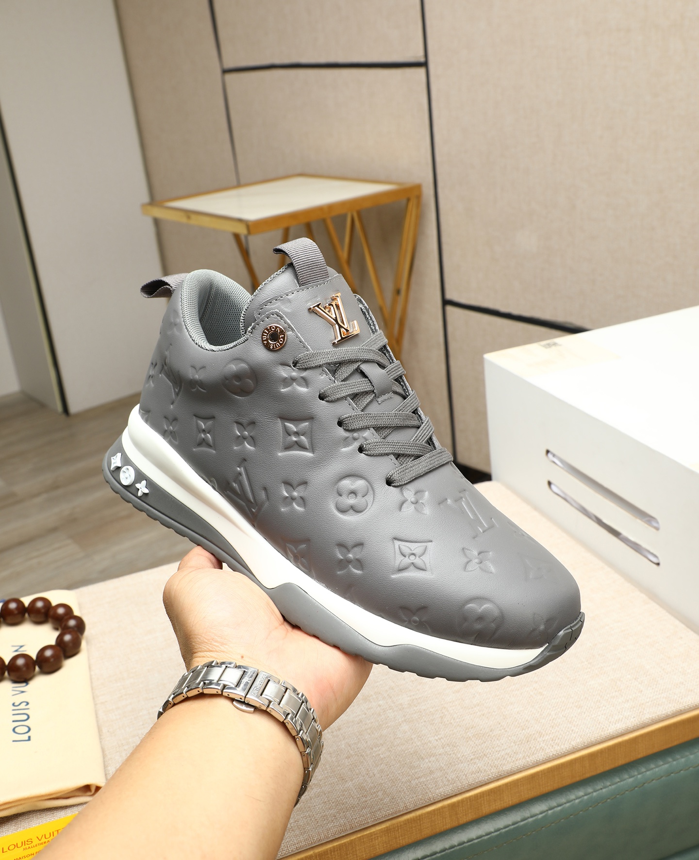 Louis Vuitton Grey Leather Milano Fashion Week Sneakers, Sizes 39-44 1 Louis Vuitton Grey Leather Milano Fashion Week Sneakers, Sizes 39-44